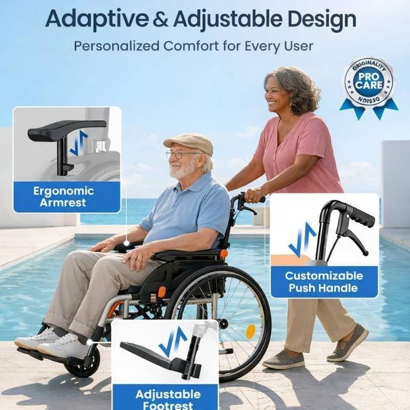 VOCIC U32 Ultra Lightweight Wheelchair Orange Folding Transport Chair NEW NIB - Thumbnail 4