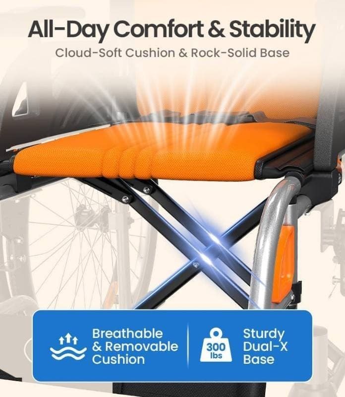 VOCIC U32 Ultra Lightweight Wheelchair Orange Folding Transport Chair NEW NIB - Thumbnail 6