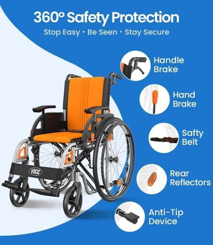 VOCIC U32 Ultra Lightweight Wheelchair Orange Folding Transport Chair NEW NIB - Thumbnail 2