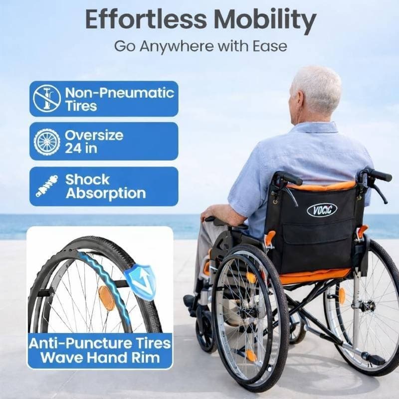 VOCIC U32 Ultra Lightweight Wheelchair Orange Folding Transport Chair NEW NIB - Thumbnail 7