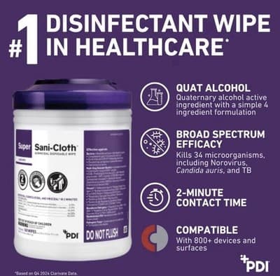 Super Sani-Cloth Germicidal Wipes Disinfecting Large 160ct - 3 Pack - Exp. 01/28 - Thumbnail 4