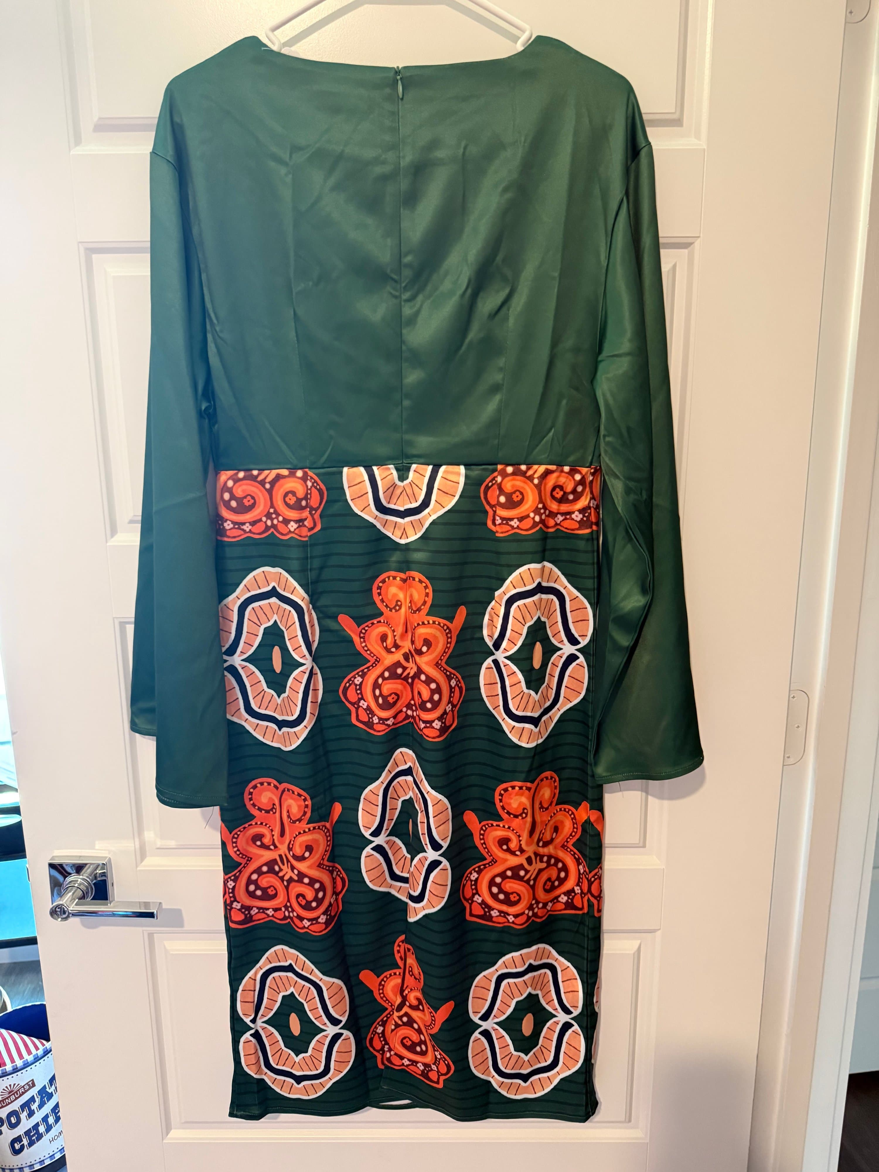 Oshoplive Green and Orange Patterned Dress - Thumbnail 5