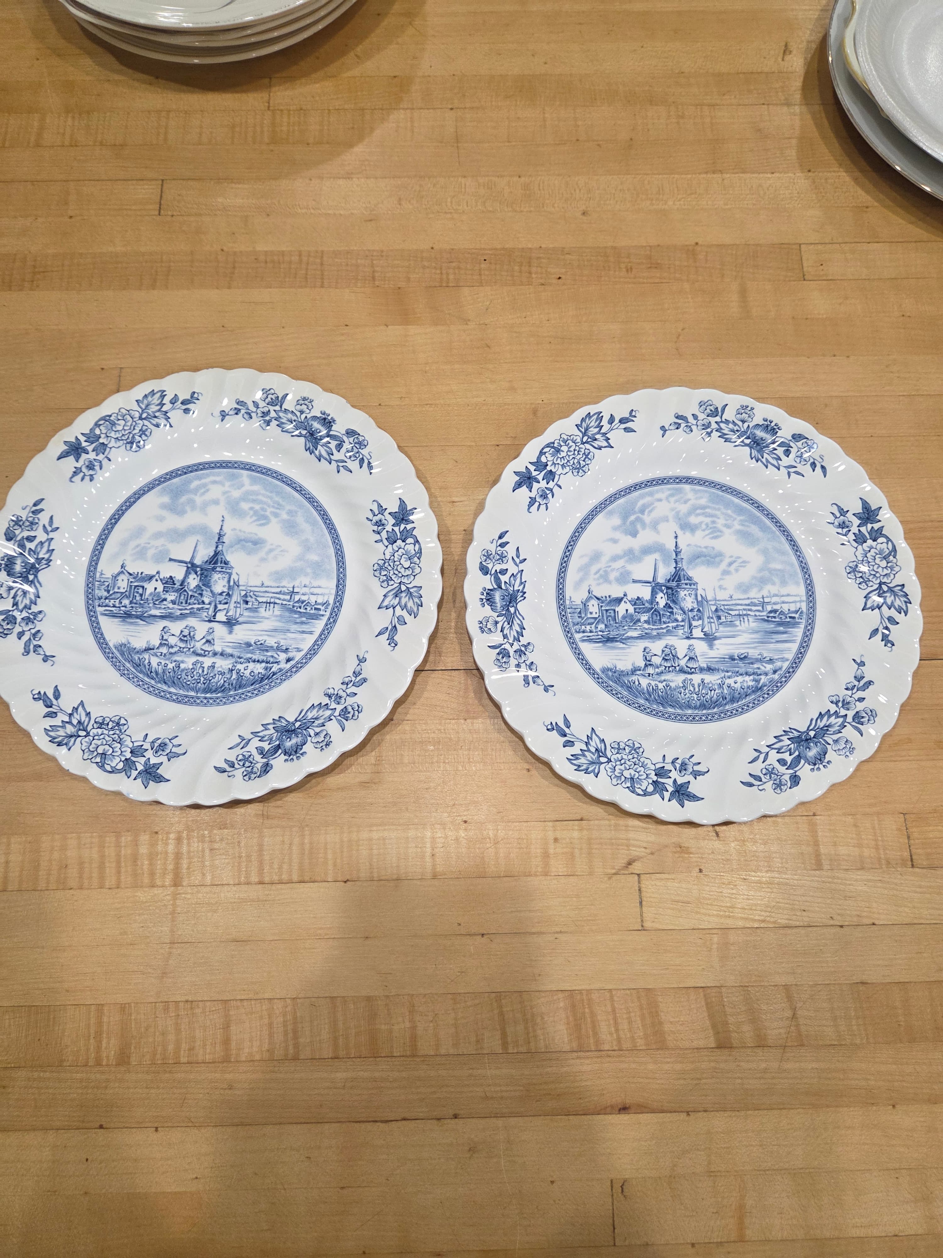 Vintage Blue White Delft Style Windmill Dinnerware 10 Piece Set - Thumbnail 2