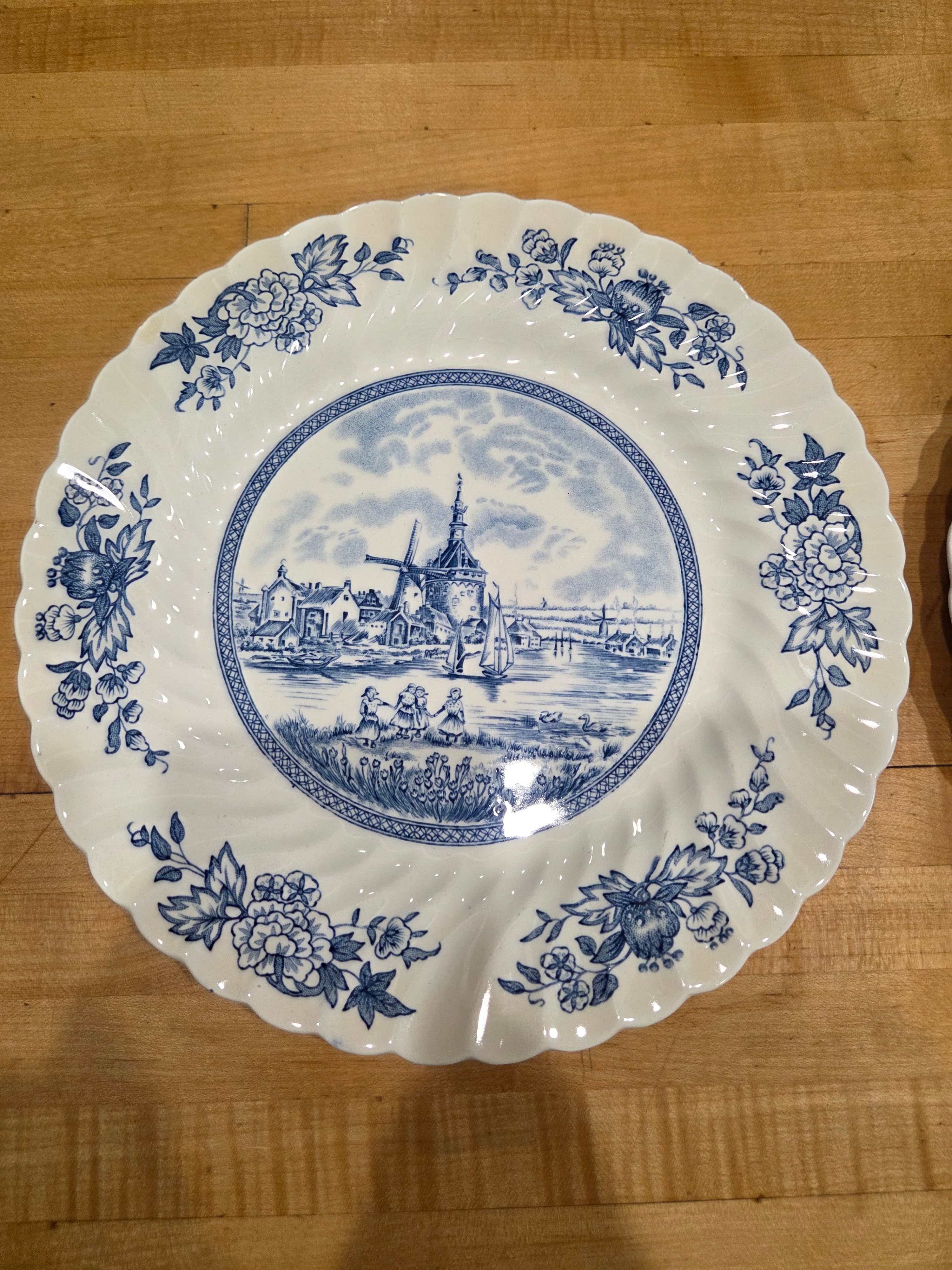 Vintage Blue White Delft Style Windmill Dinnerware 10 Piece Set - Thumbnail 3