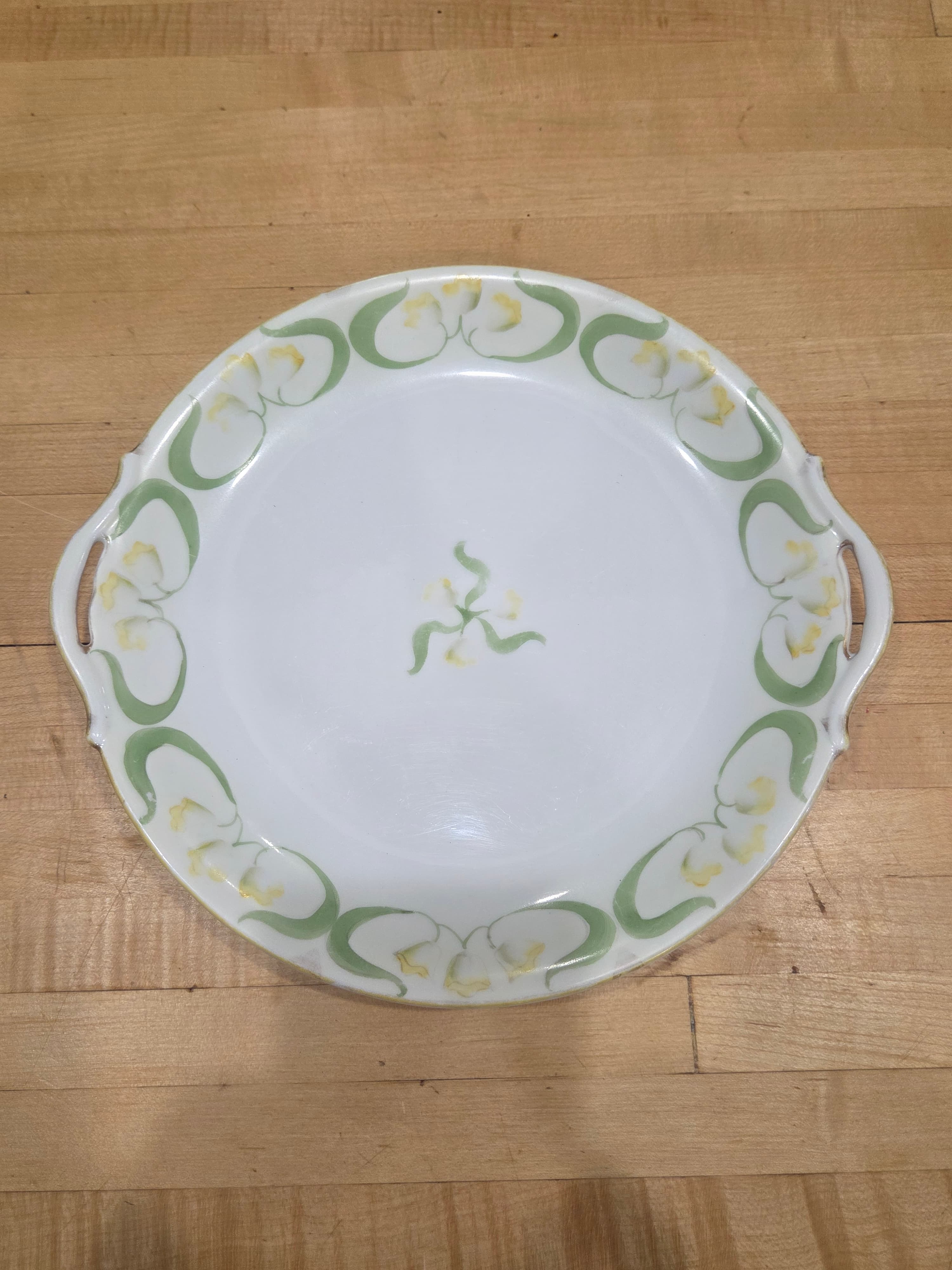 Antique Nippon Hand Painted Yellow Poppy Green Loop Handled Cake Plate