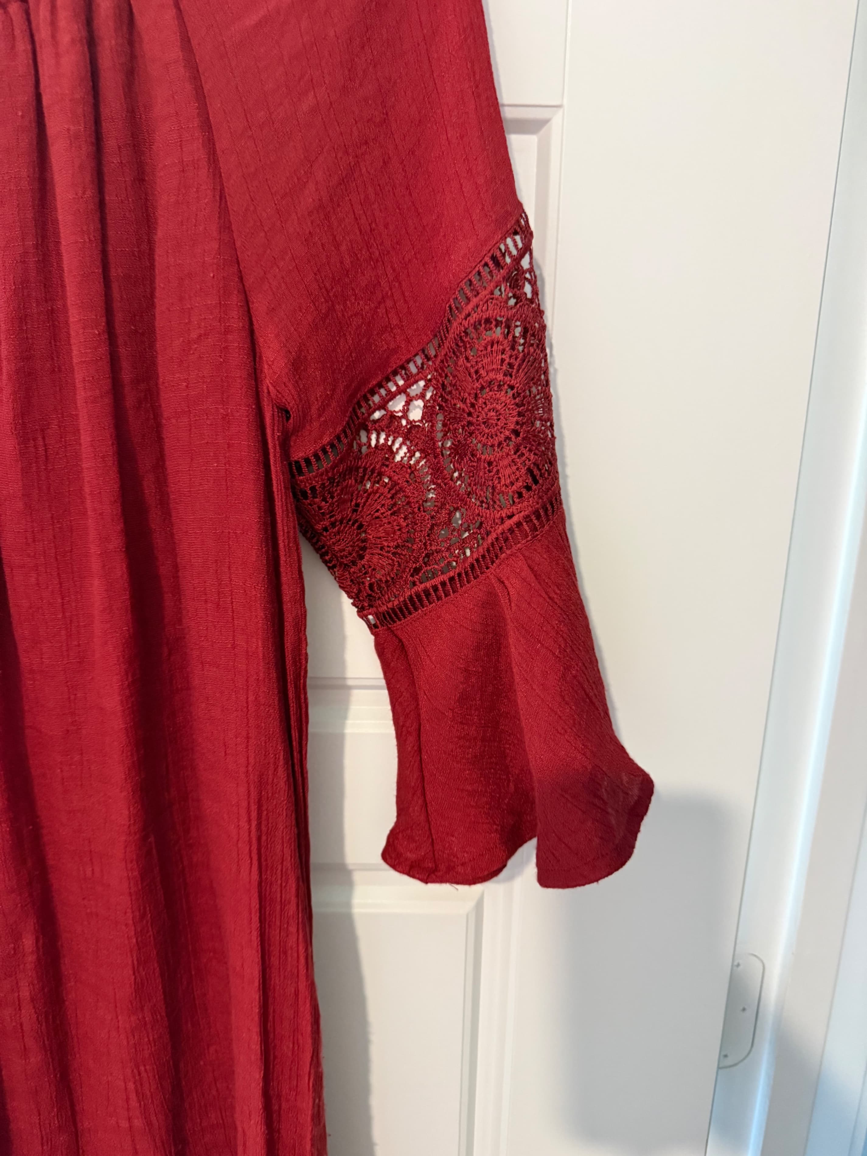 Indigo Re Red Crochet Sleeve Dress Small - Thumbnail 3