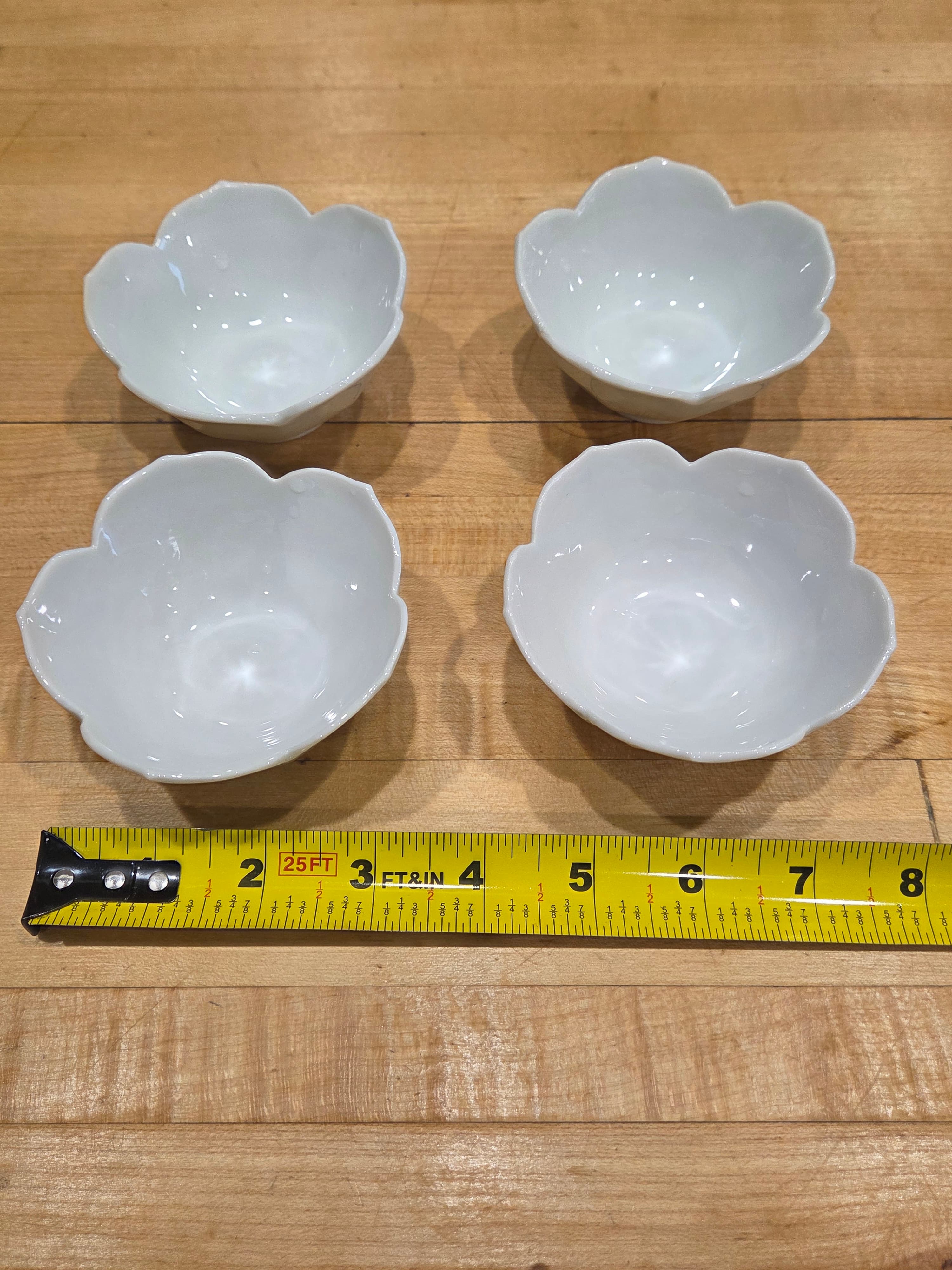 Vintage White Porcelain Cherry Blossom Lotus Petal Small Bowls Set of 4 - Thumbnail 4