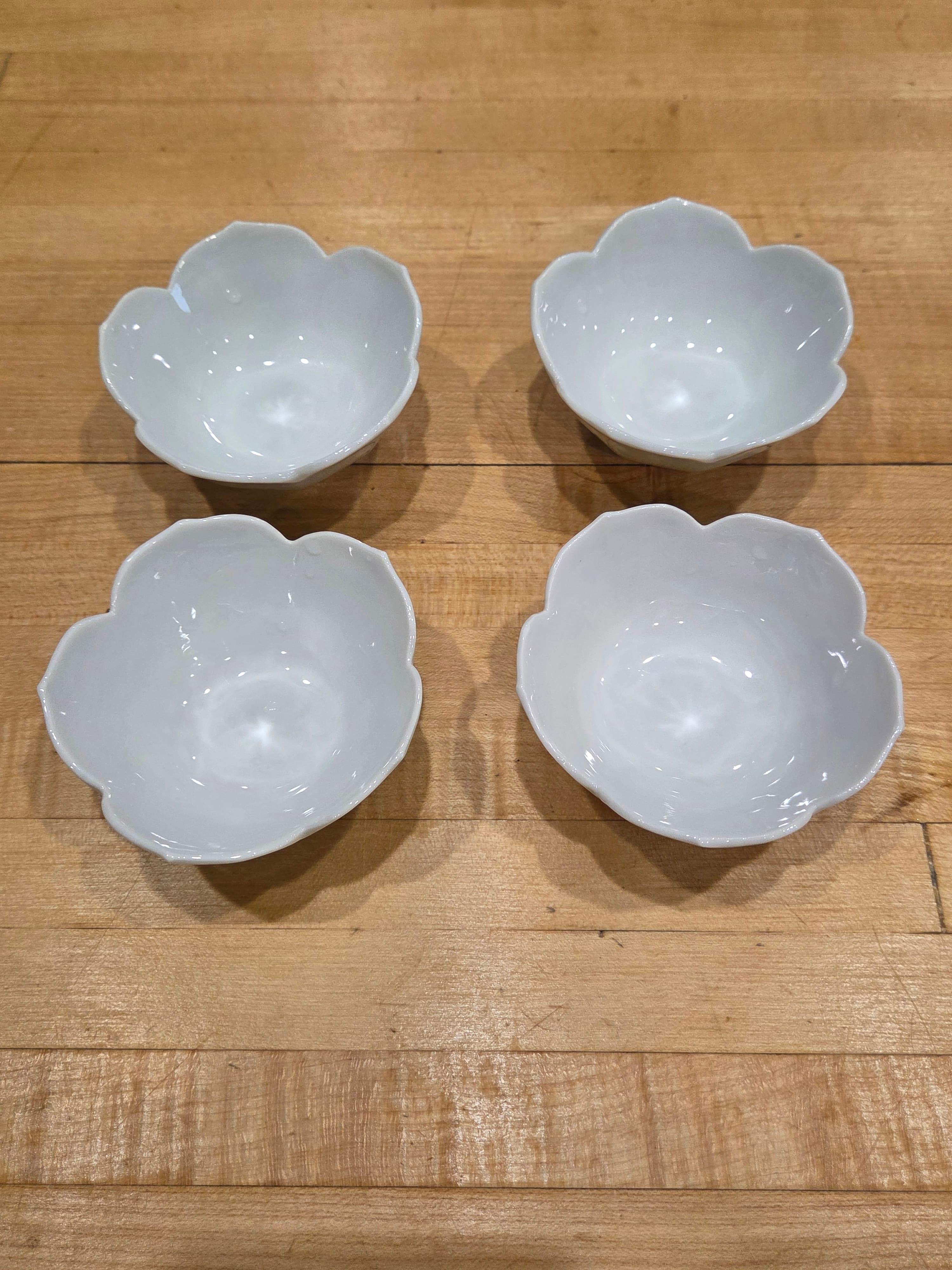 Vintage White Porcelain Cherry Blossom Lotus Petal Small Bowls Set of 4
