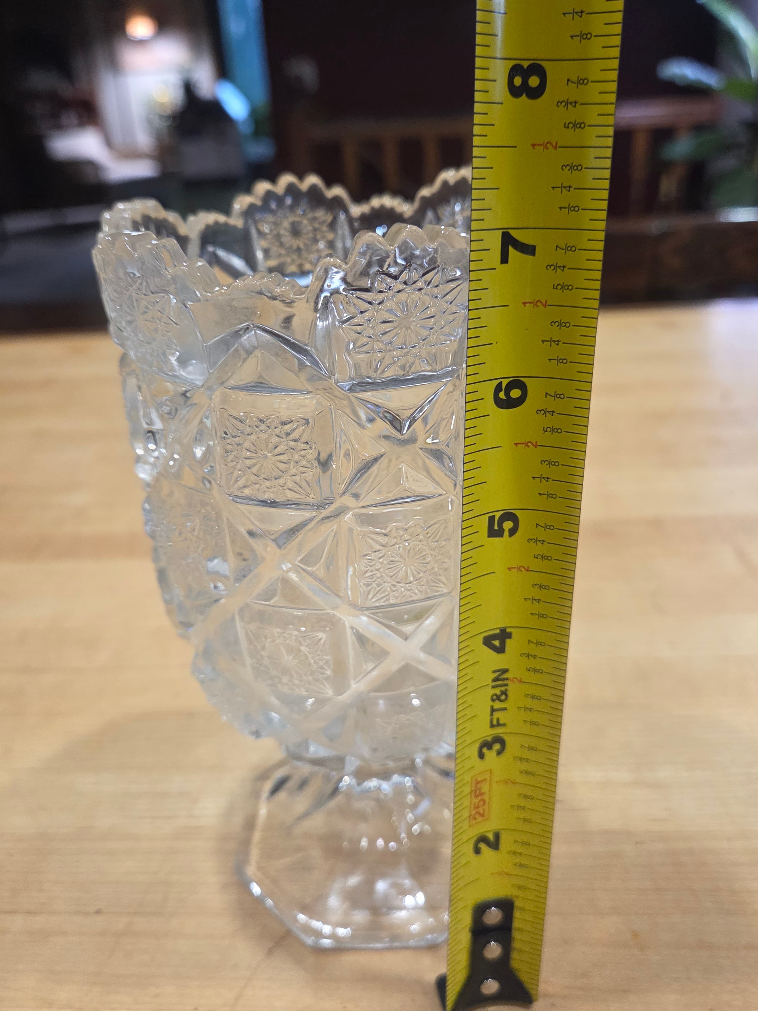 Vintage Imperial Glass Clear Daisy and Button Footed Vase 8 Inch - Thumbnail 4