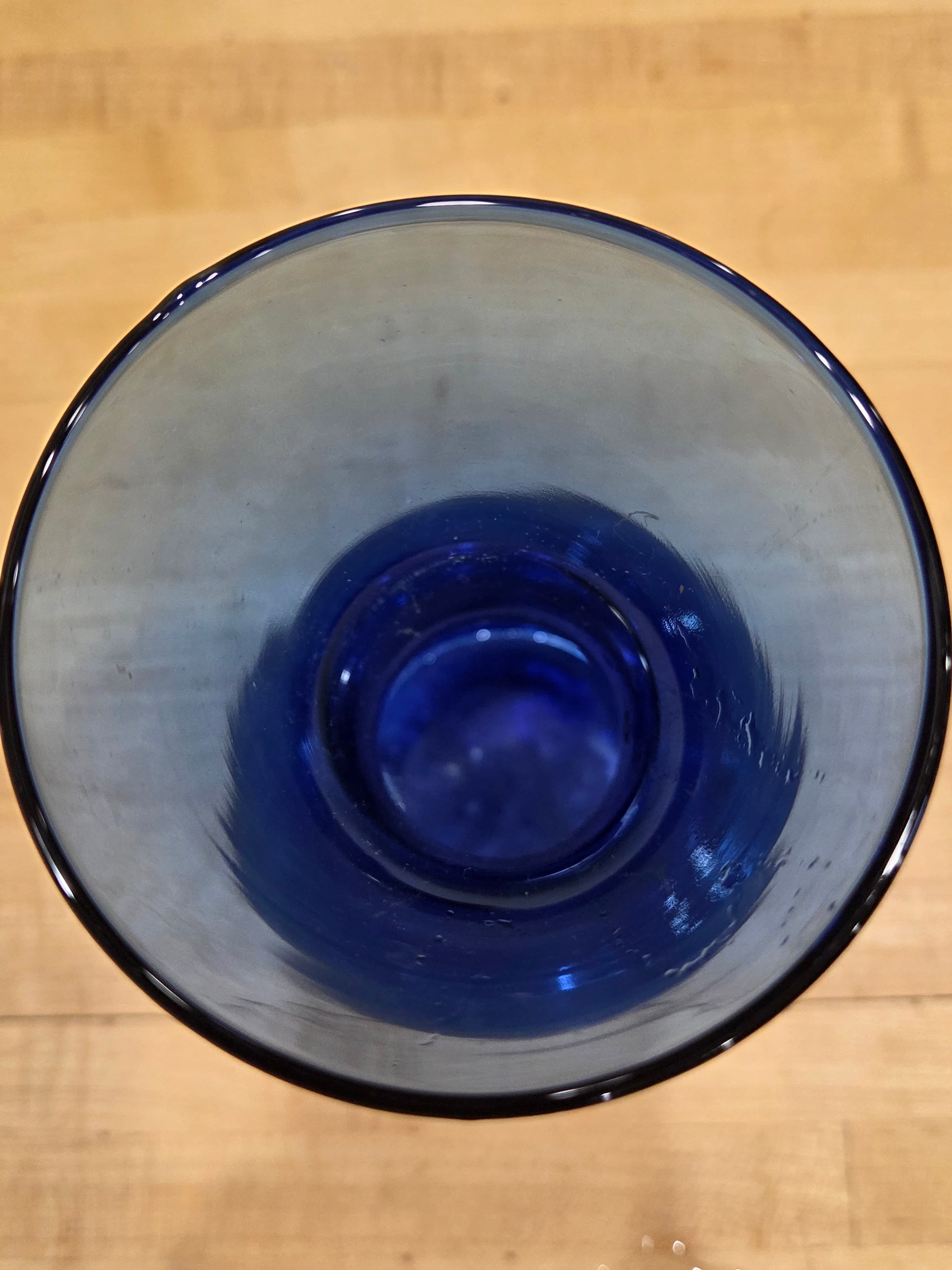 Vintage Cobalt Blue Hand Blown Glass Swirled Hourglass Bud Vase 8 Inch - Thumbnail 2