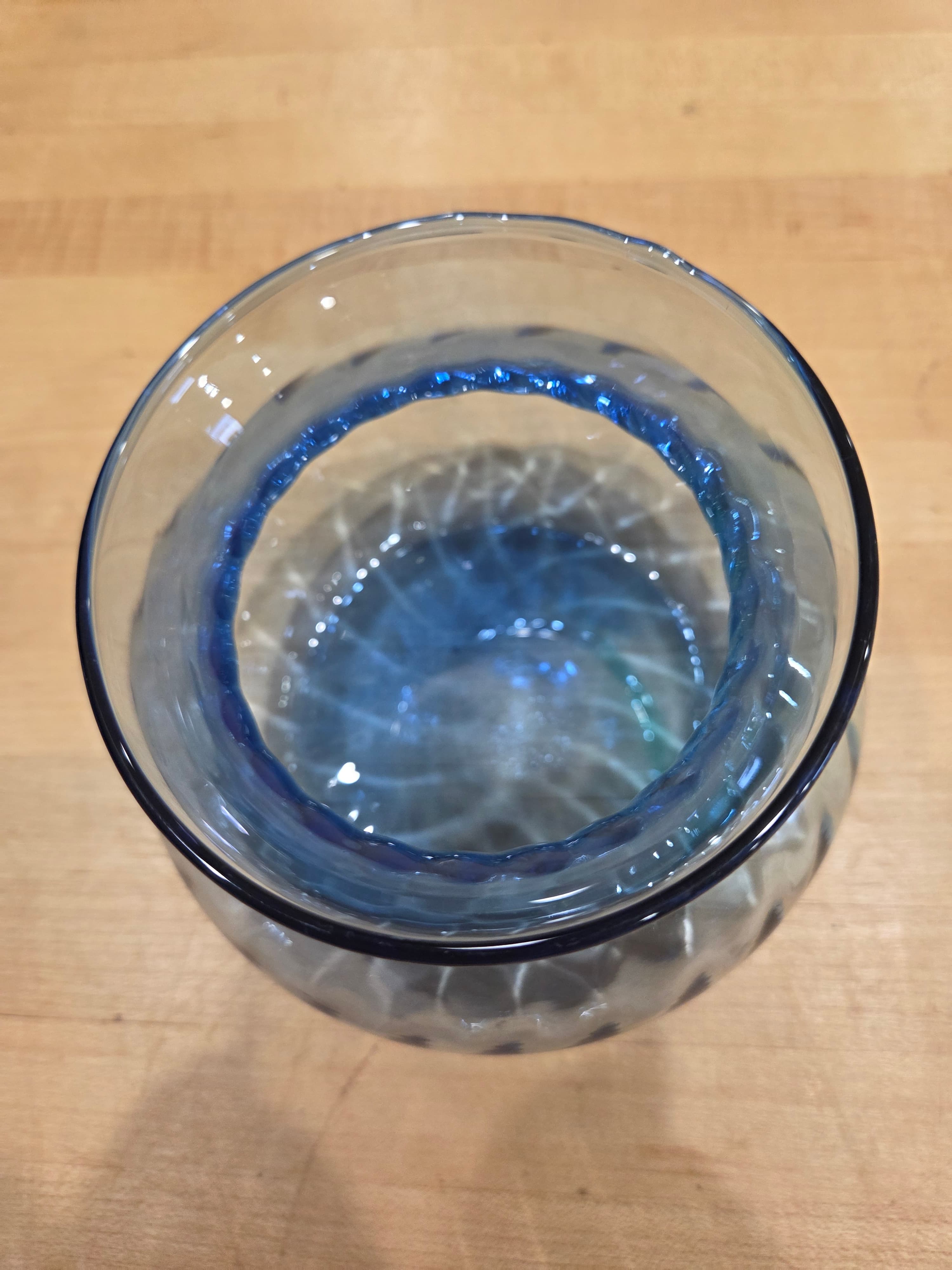 Vintage Empoli Italy Light Blue Optic Twist Swirl Squat Rose Bowl Vase - Thumbnail 2