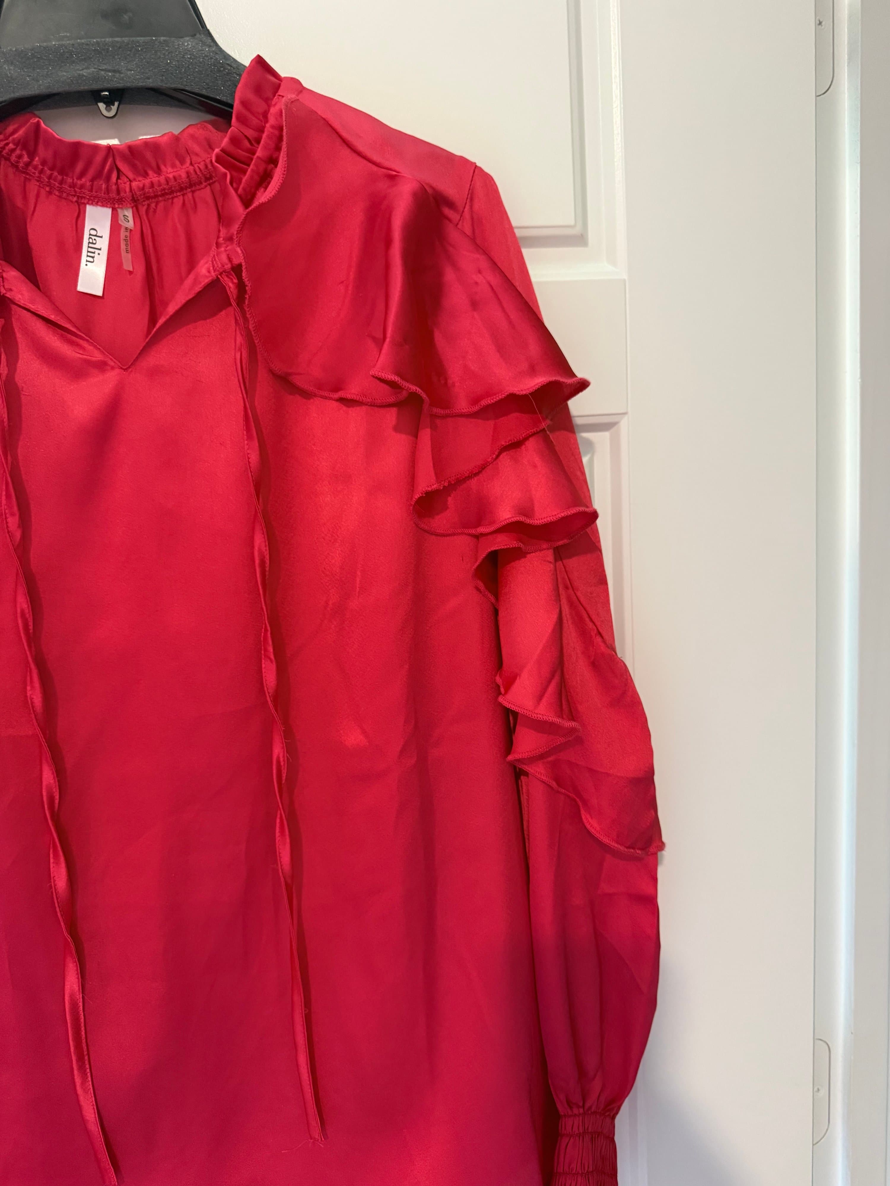 Dalin Red Ruffle Blouse Size S - Thumbnail 3