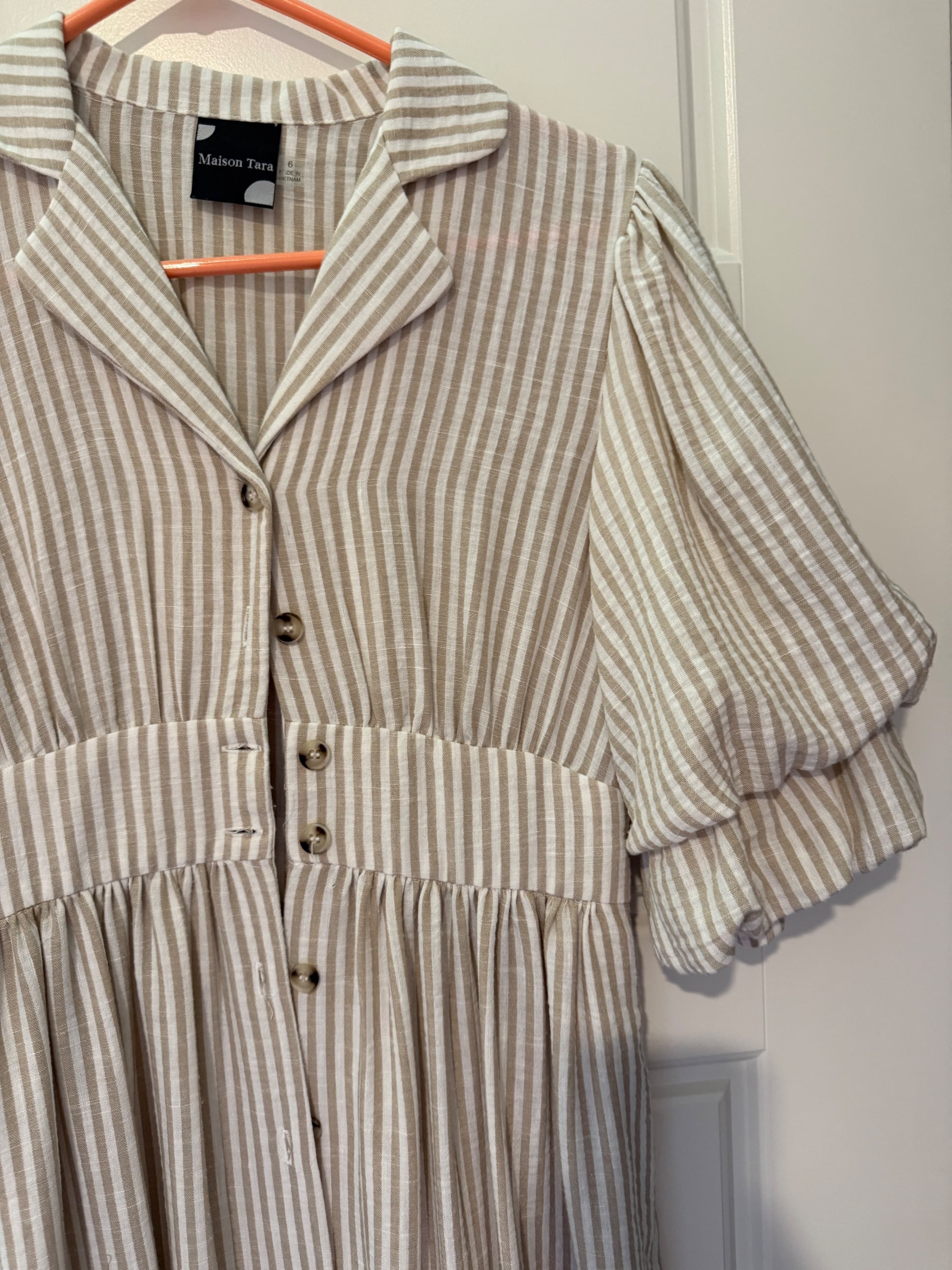 Maison Tara Striped Button-Down Dress Size 6 - Thumbnail 3