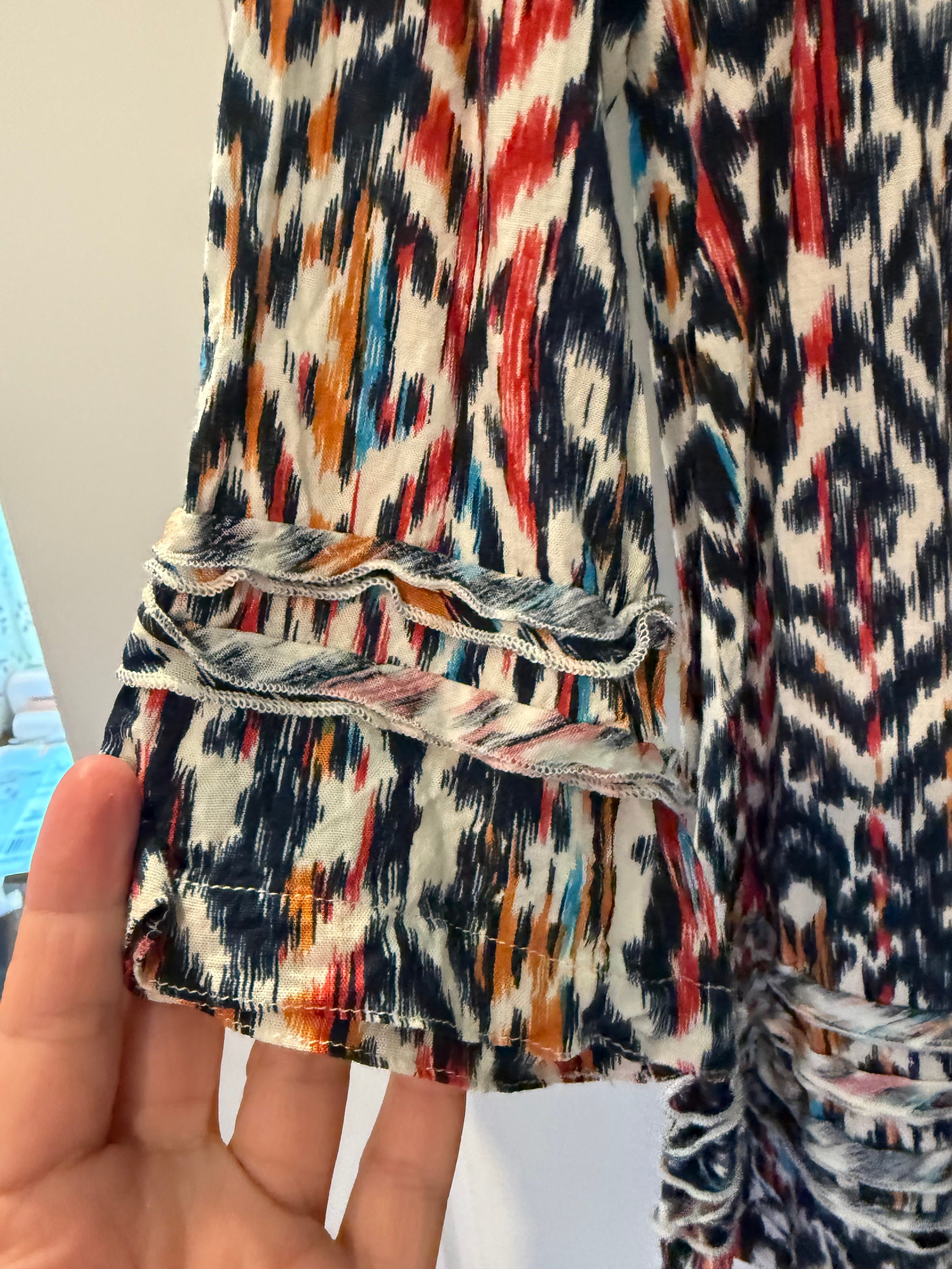 John Mark Multicolor Ikat Print Blouse Small - Thumbnail 2