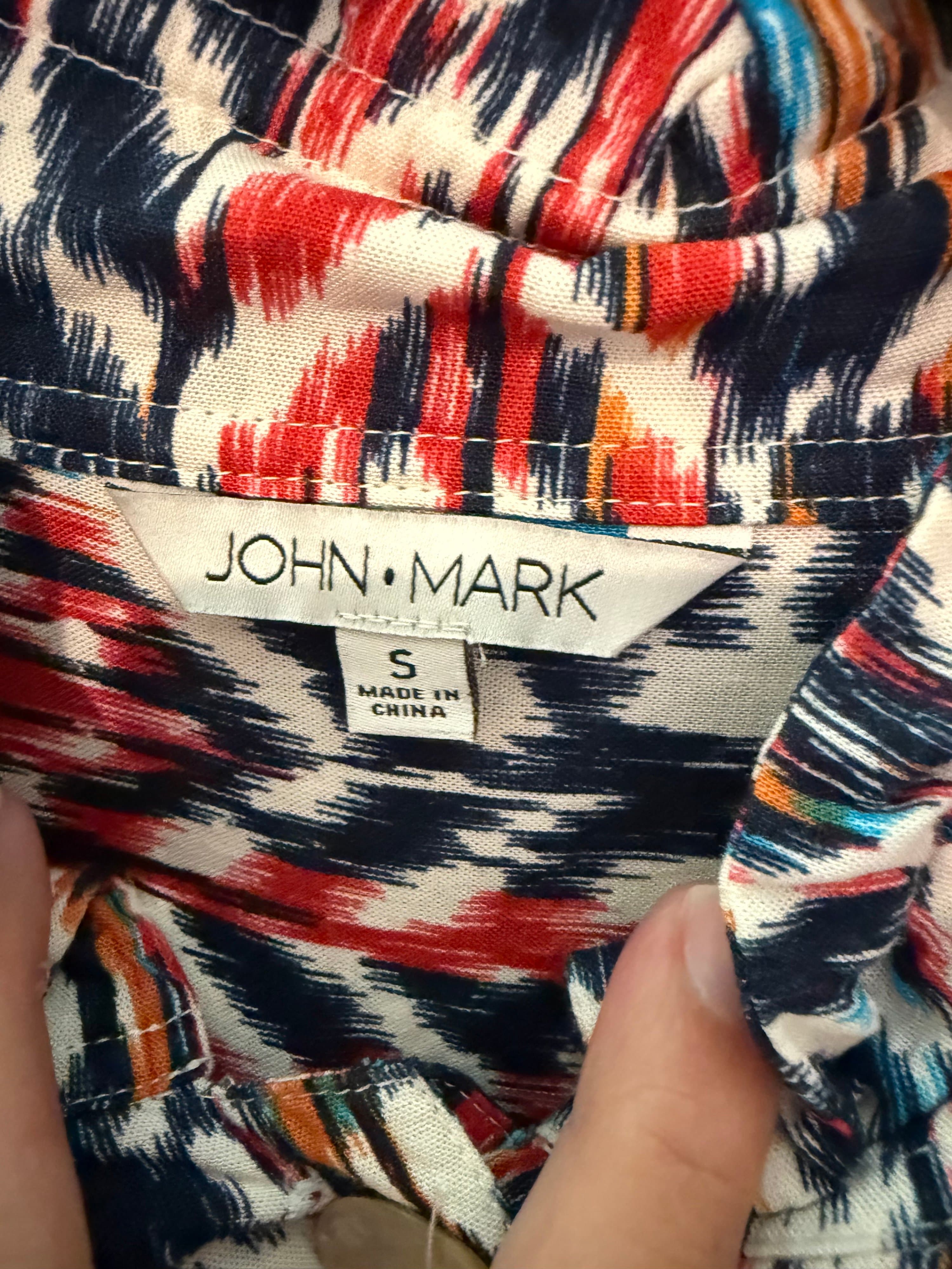John Mark Multicolor Ikat Print Blouse Small - Thumbnail 3