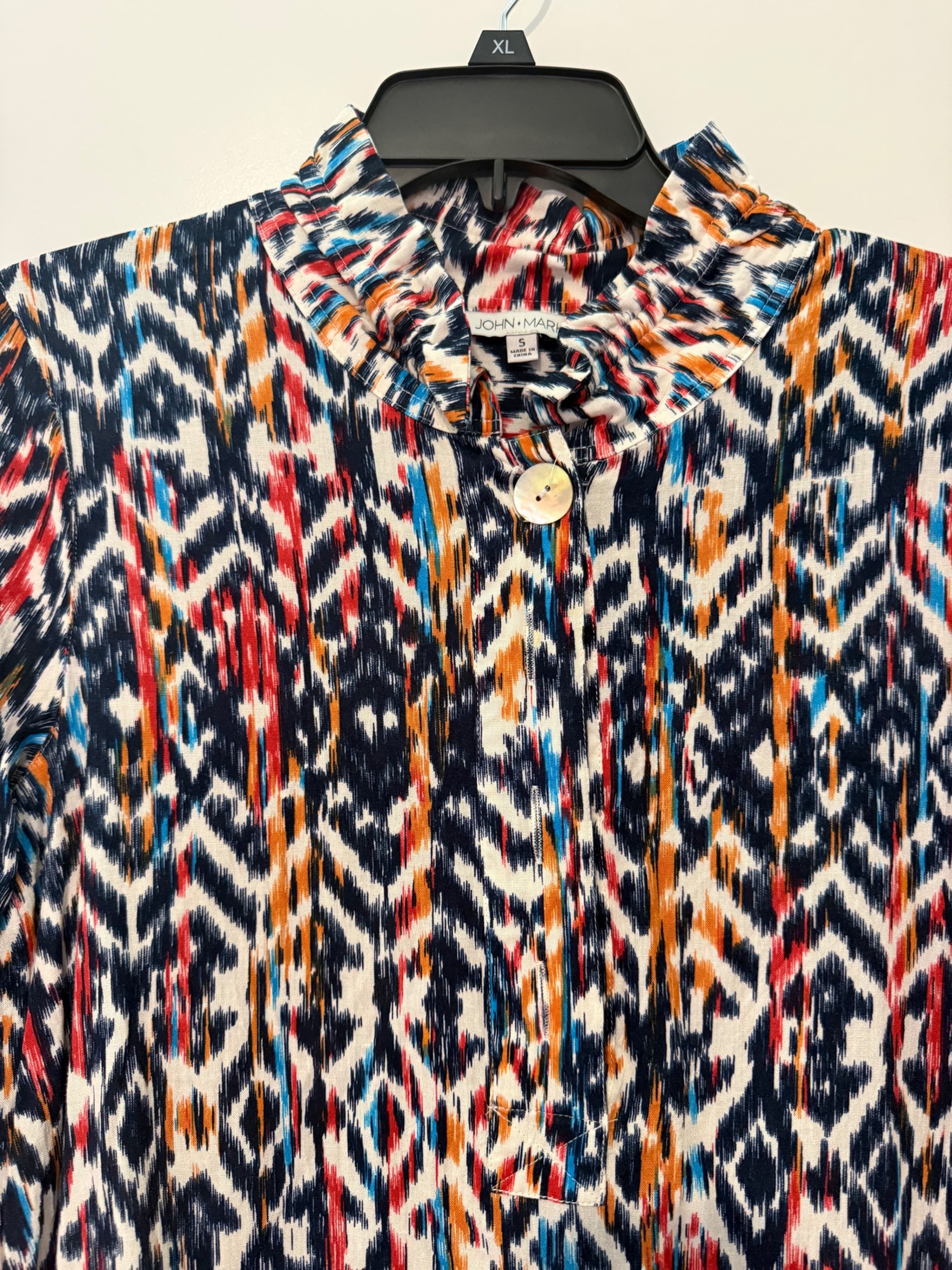John Mark Multicolor Ikat Print Blouse Small - Thumbnail 4