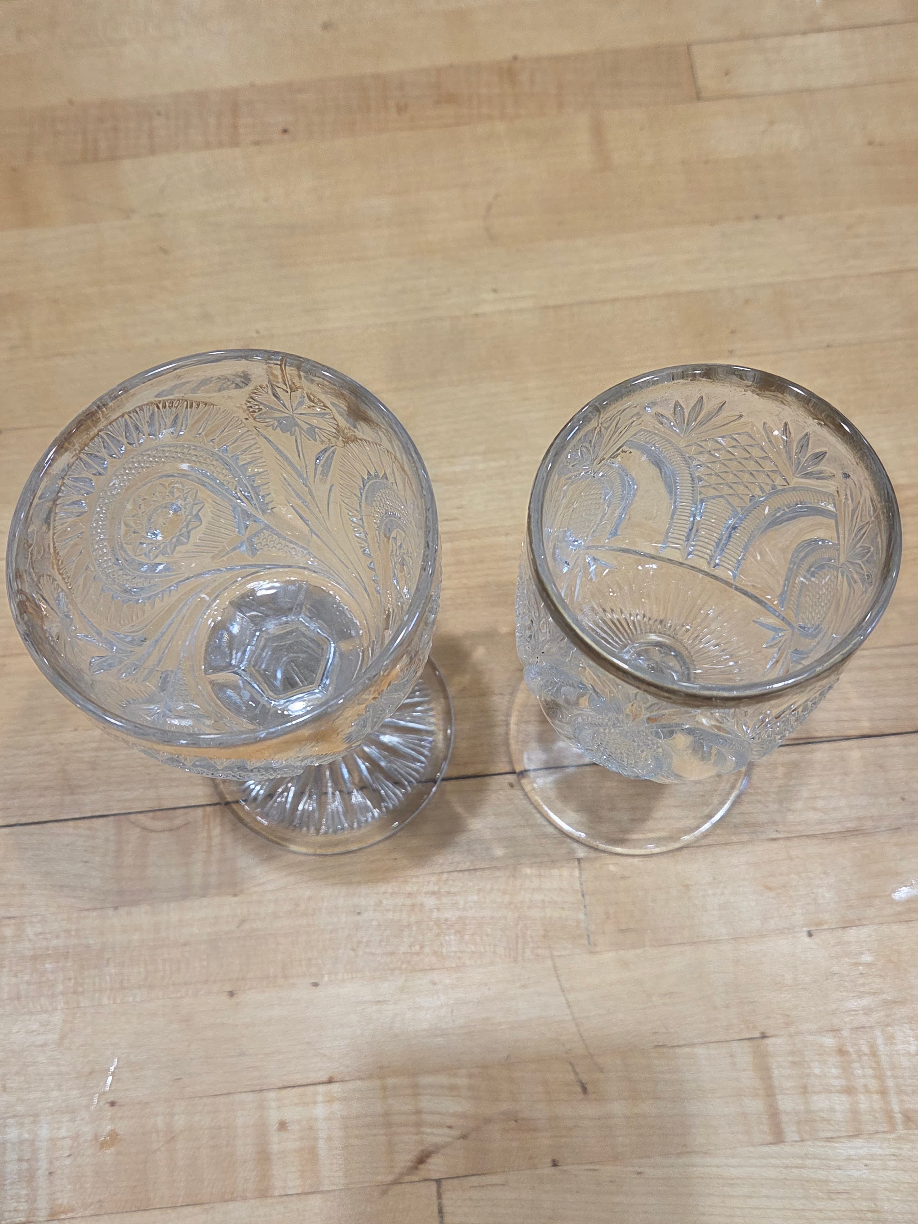 Antique Mismatched EAPG Clear Pressed Glass Water Goblets Set of 2 - Thumbnail 2
