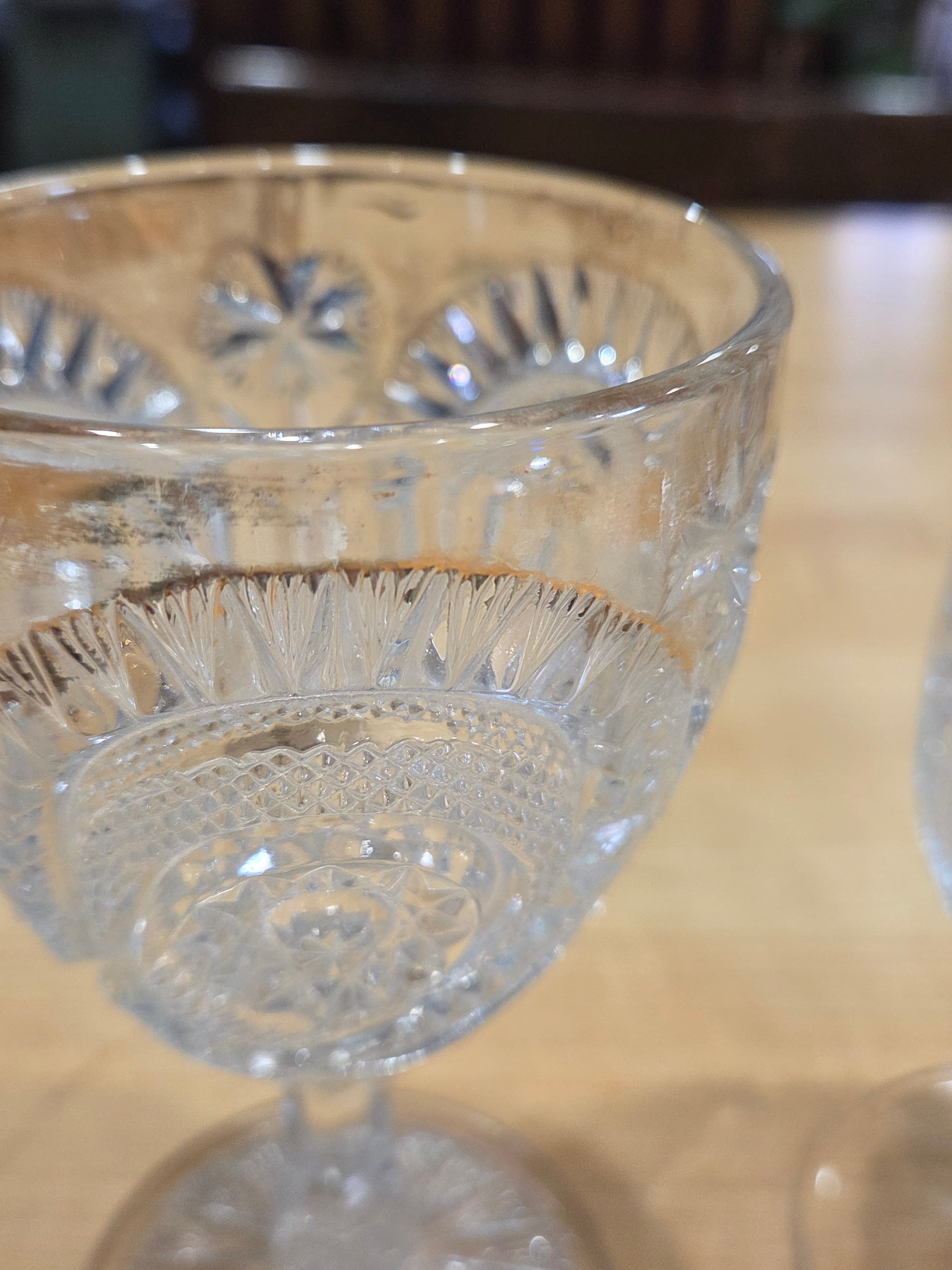 Antique Mismatched EAPG Clear Pressed Glass Water Goblets Set of 2 - Thumbnail 4