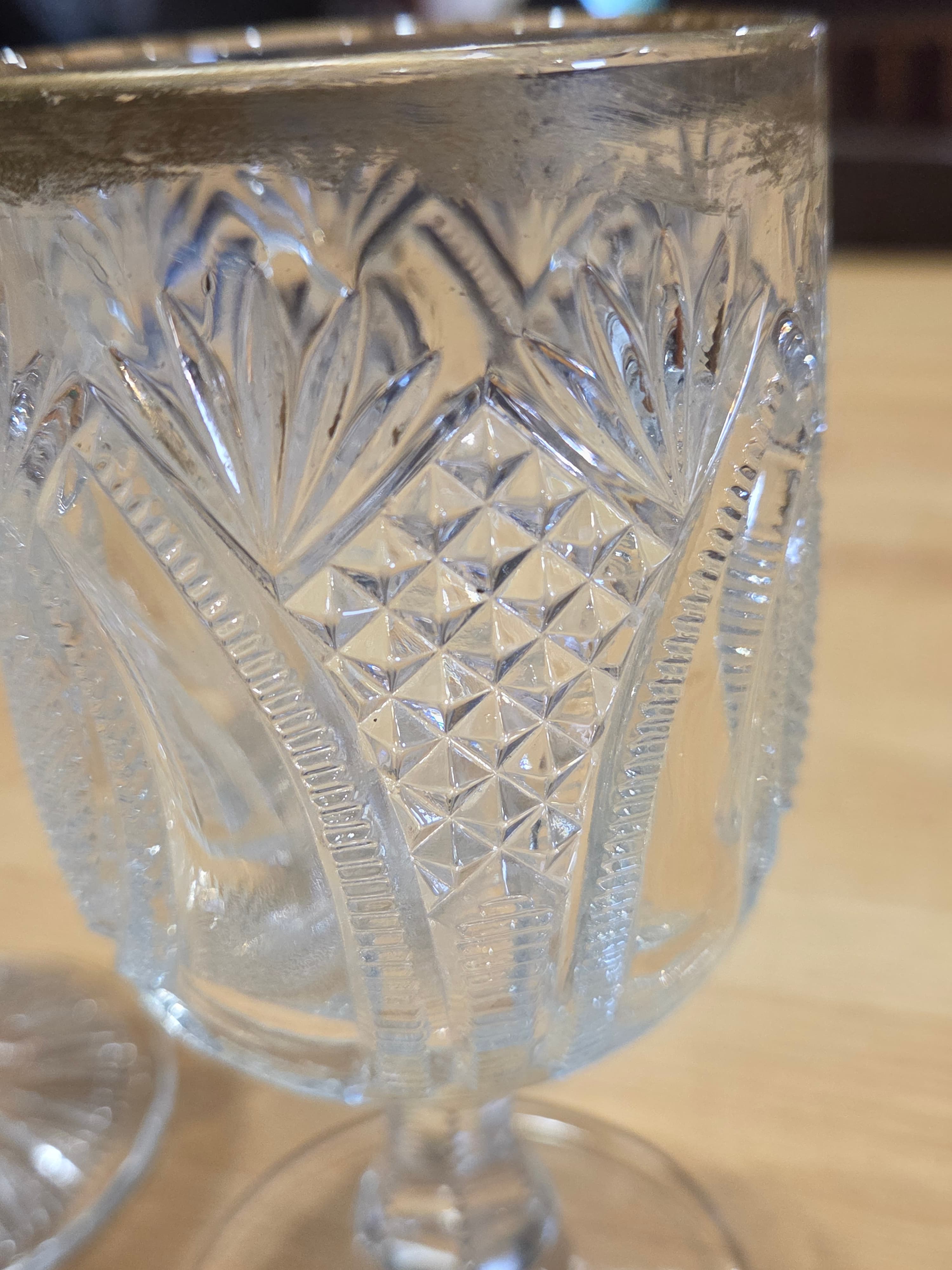 Antique Mismatched EAPG Clear Pressed Glass Water Goblets Set of 2 - Thumbnail 3