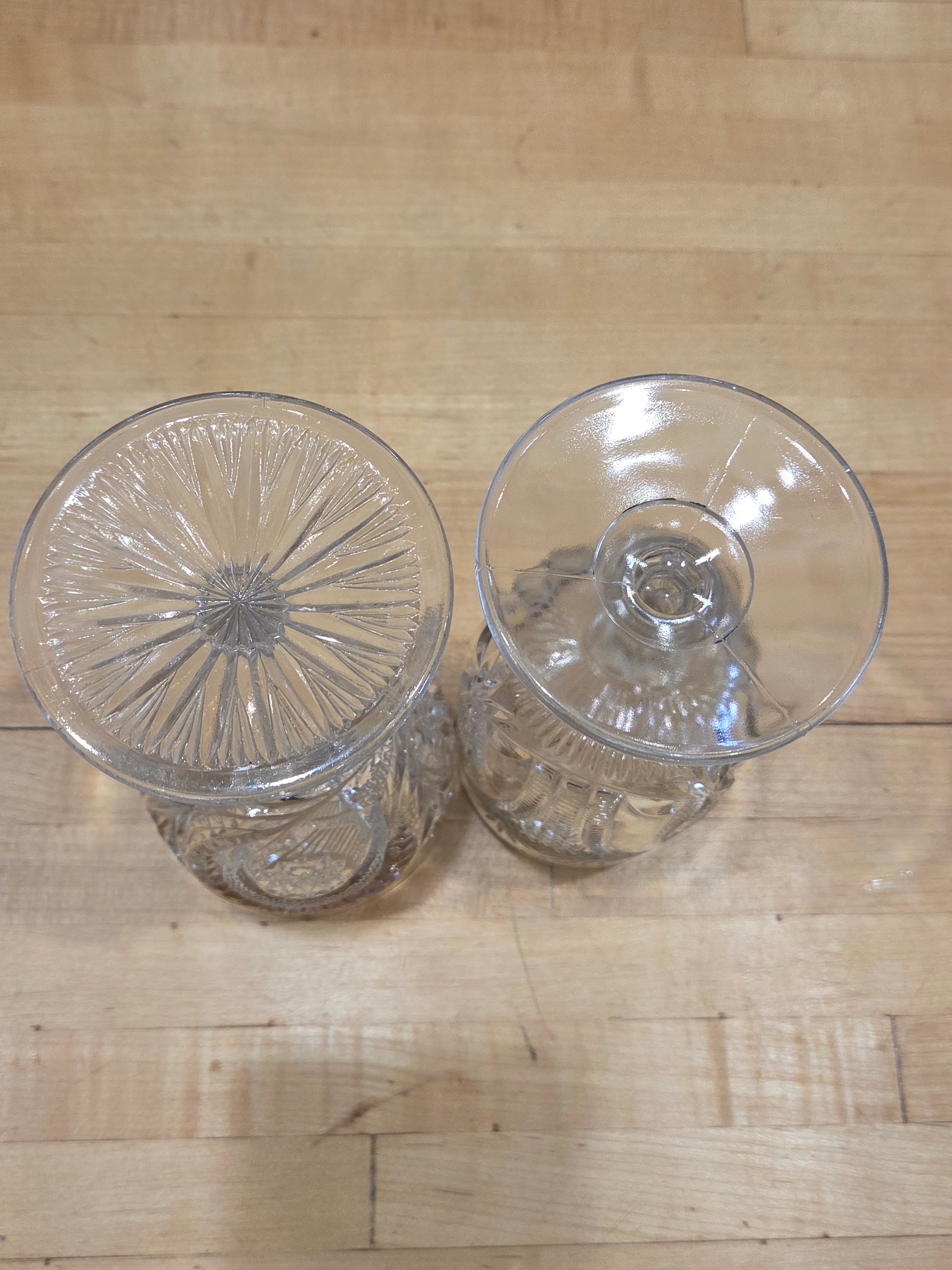 Antique Mismatched EAPG Clear Pressed Glass Water Goblets Set of 2 - Thumbnail 5