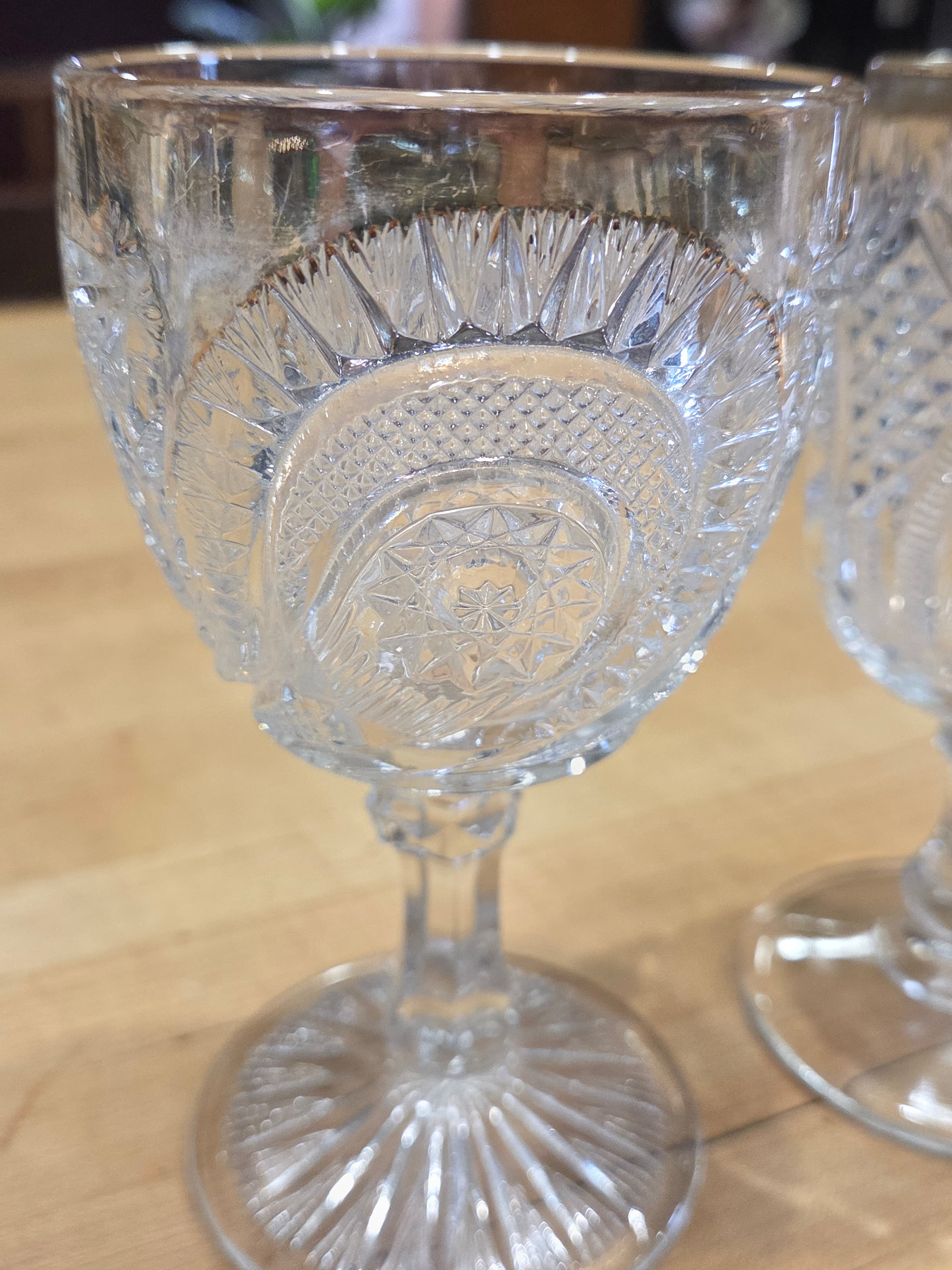 Antique Mismatched EAPG Clear Pressed Glass Water Goblets Set of 2 - Thumbnail 7