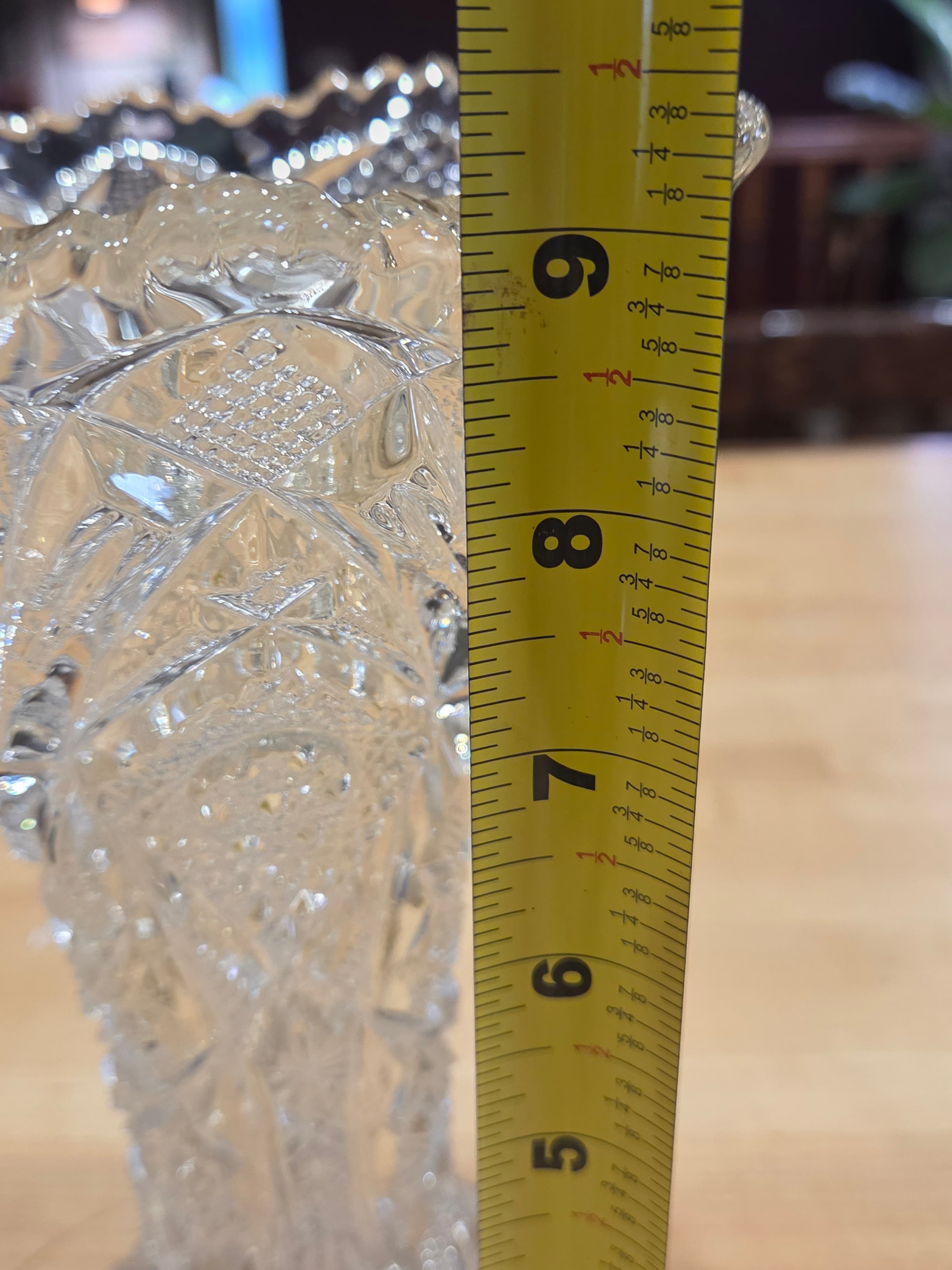 Antique Imperial Glass Clear Whirling Star Trumpet Vase 9.5 Inch - Thumbnail 3
