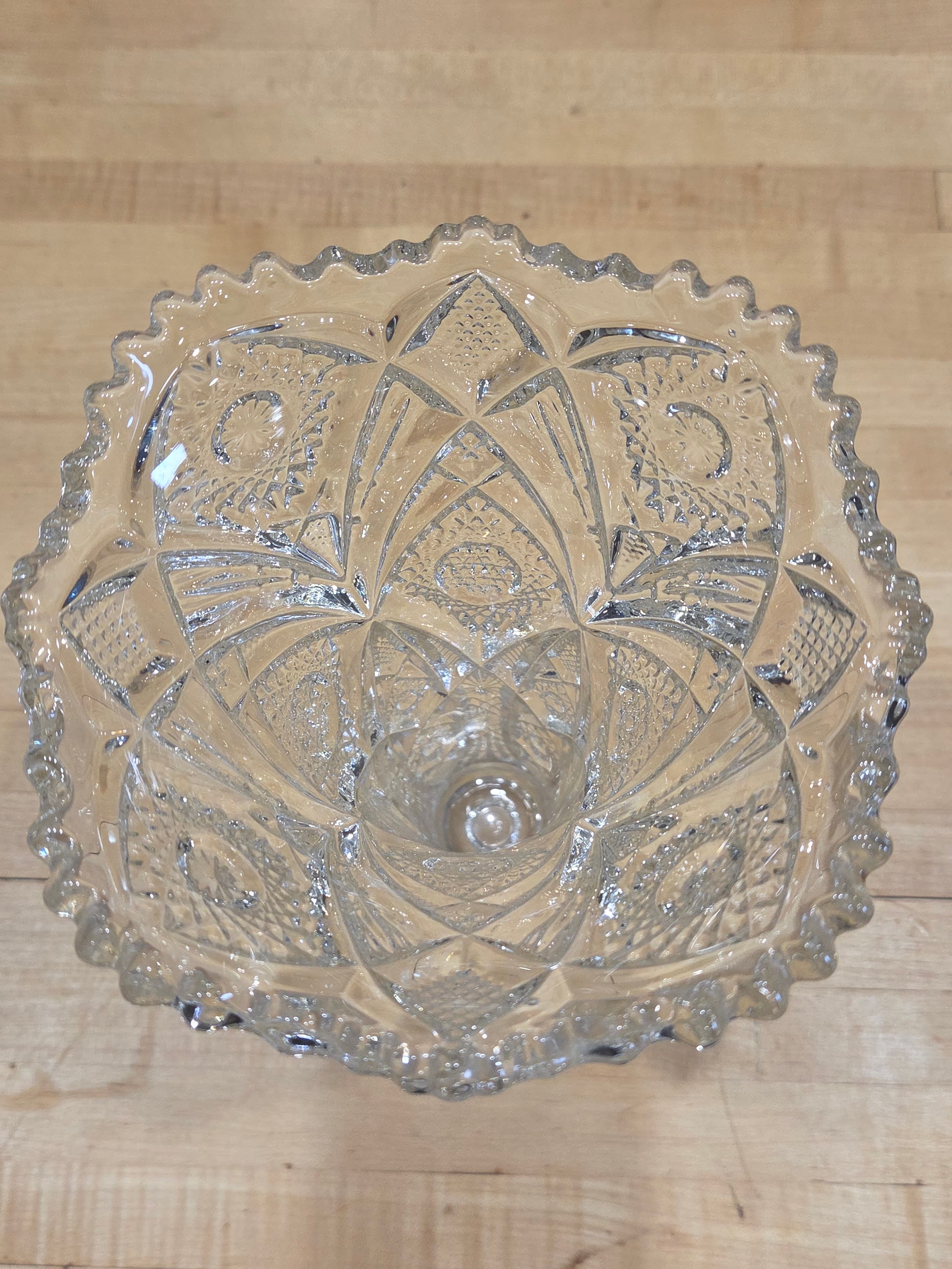 Antique Imperial Glass Clear Whirling Star Trumpet Vase 9.5 Inch - Thumbnail 2