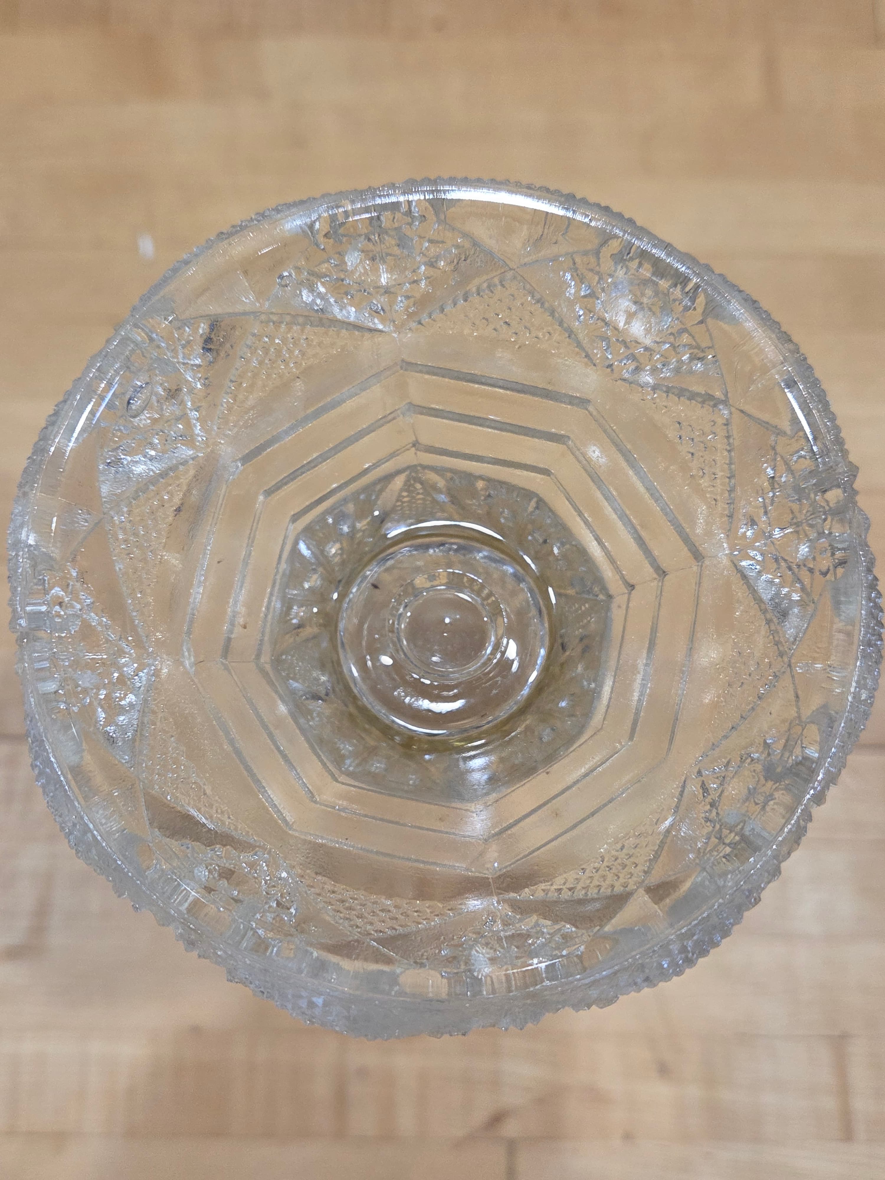 Antique Imperial Glass Clear Whirling Star Trumpet Vase 9.5 Inch - Thumbnail 4