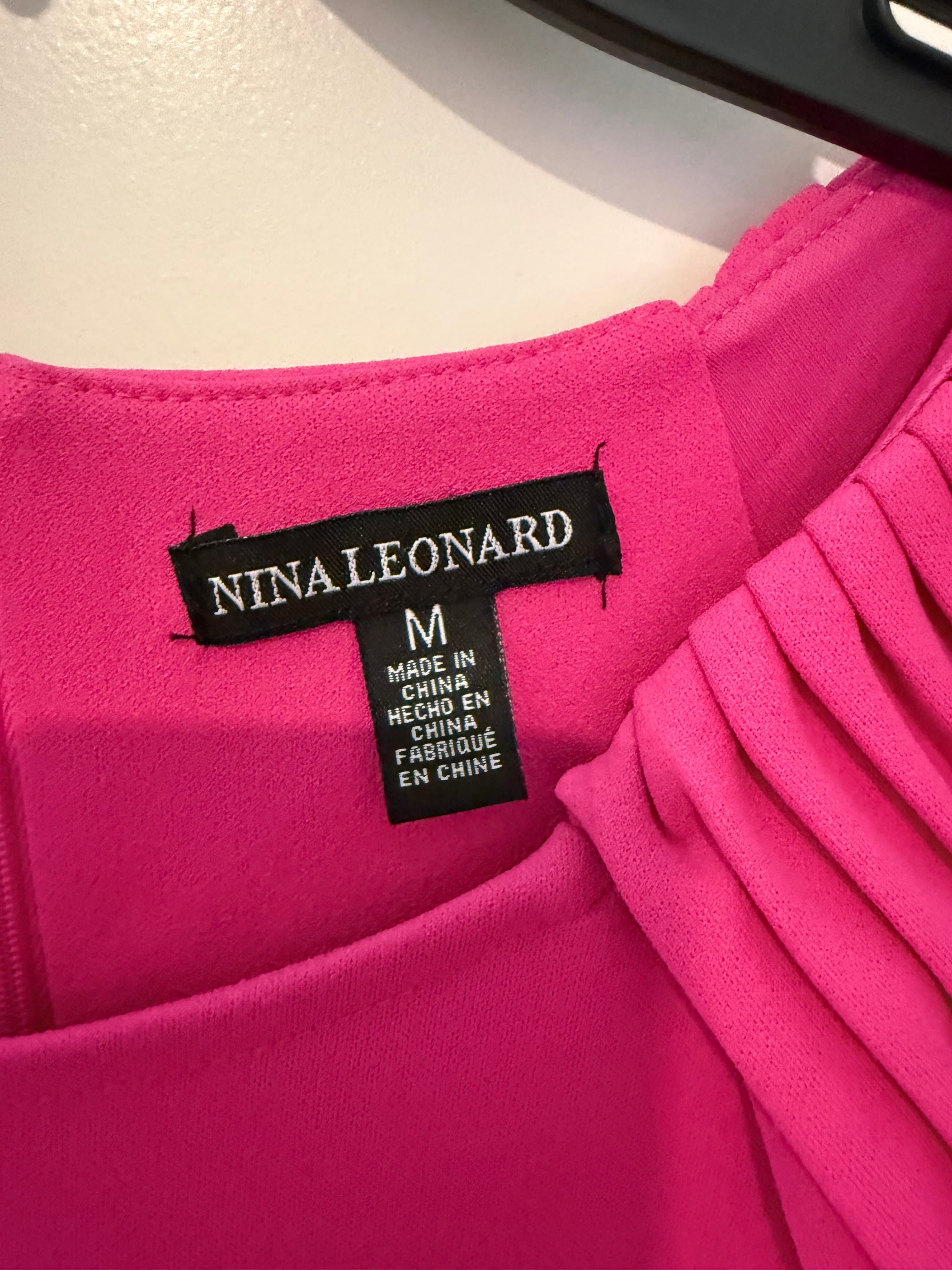 Nina Leonard Pink Pleated Sleeve Dress Size M - Thumbnail 4