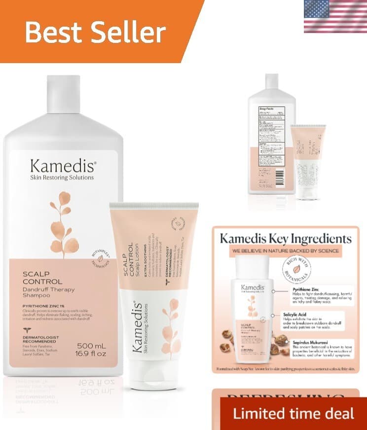 KAMEDIS Anti-Dandruff Therapy Shampoo 16.9 Fl Oz & Scalp Lotion 3.3 Fl Oz for Dry Skin