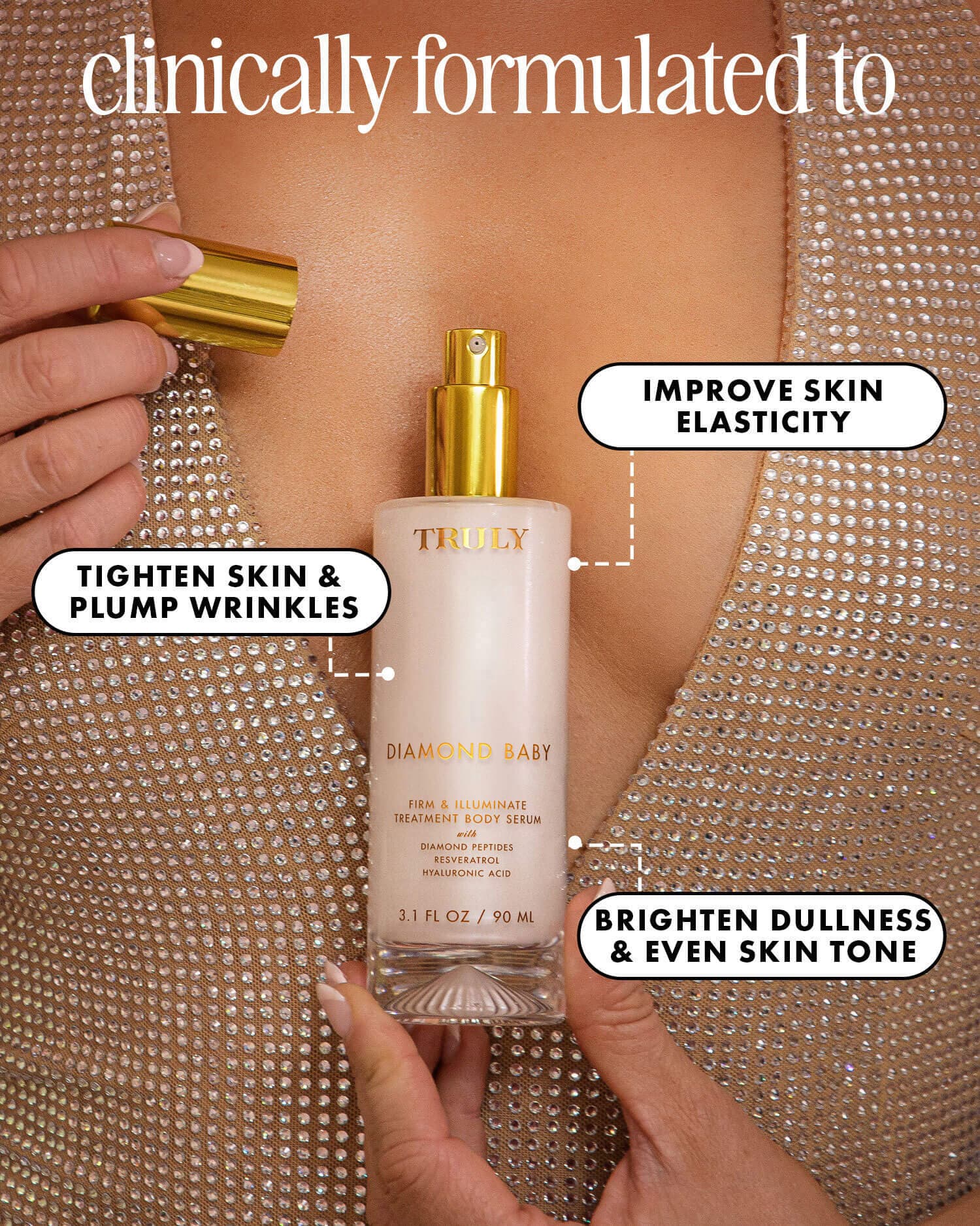 $44MSRP Truly Diamond Baby Firm & Illuminate Treatment Body Serum W/Diamond Peptides, Resveratrol, + Hyaluronic Acid - Thumbnail 4