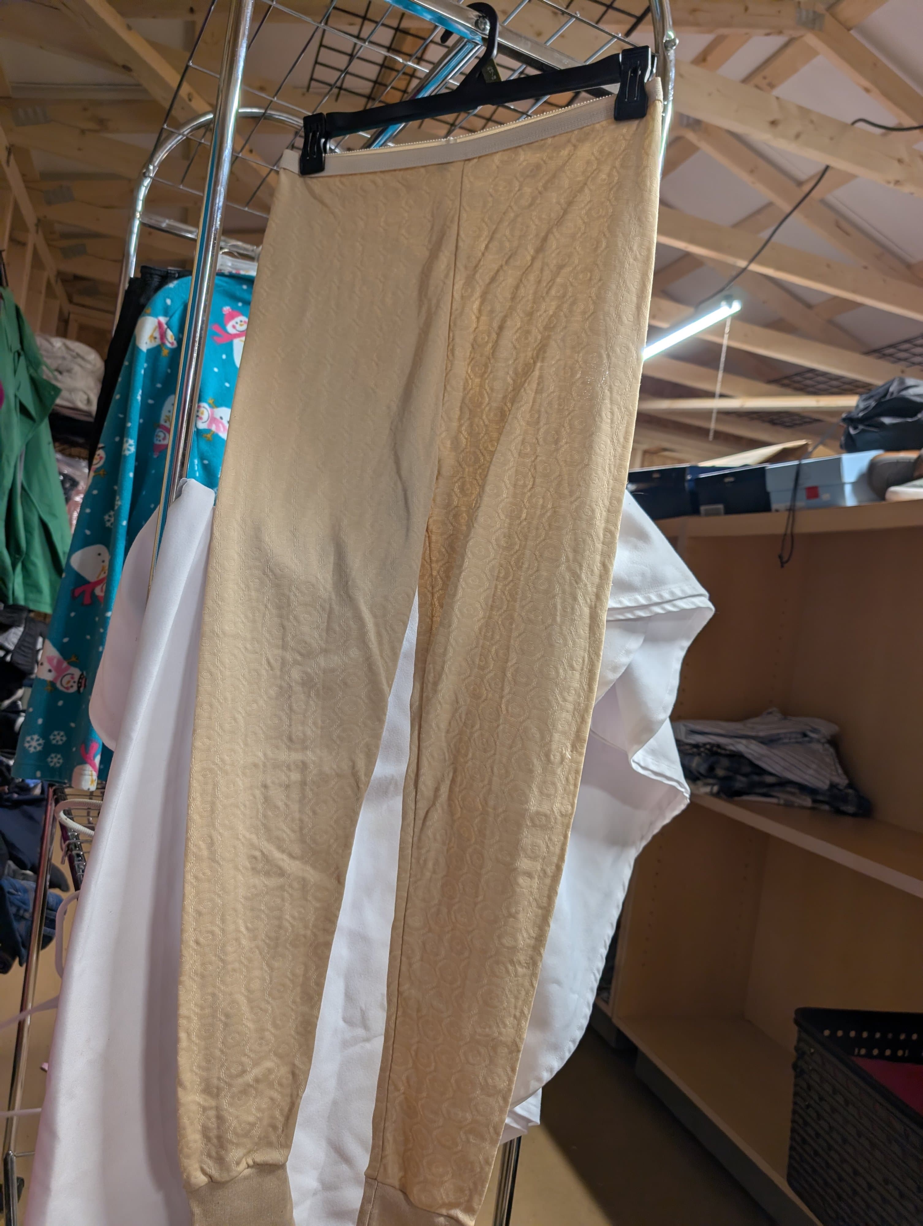 Beige Textured thermal  Pants with Elastic Cuffs - Thumbnail 2