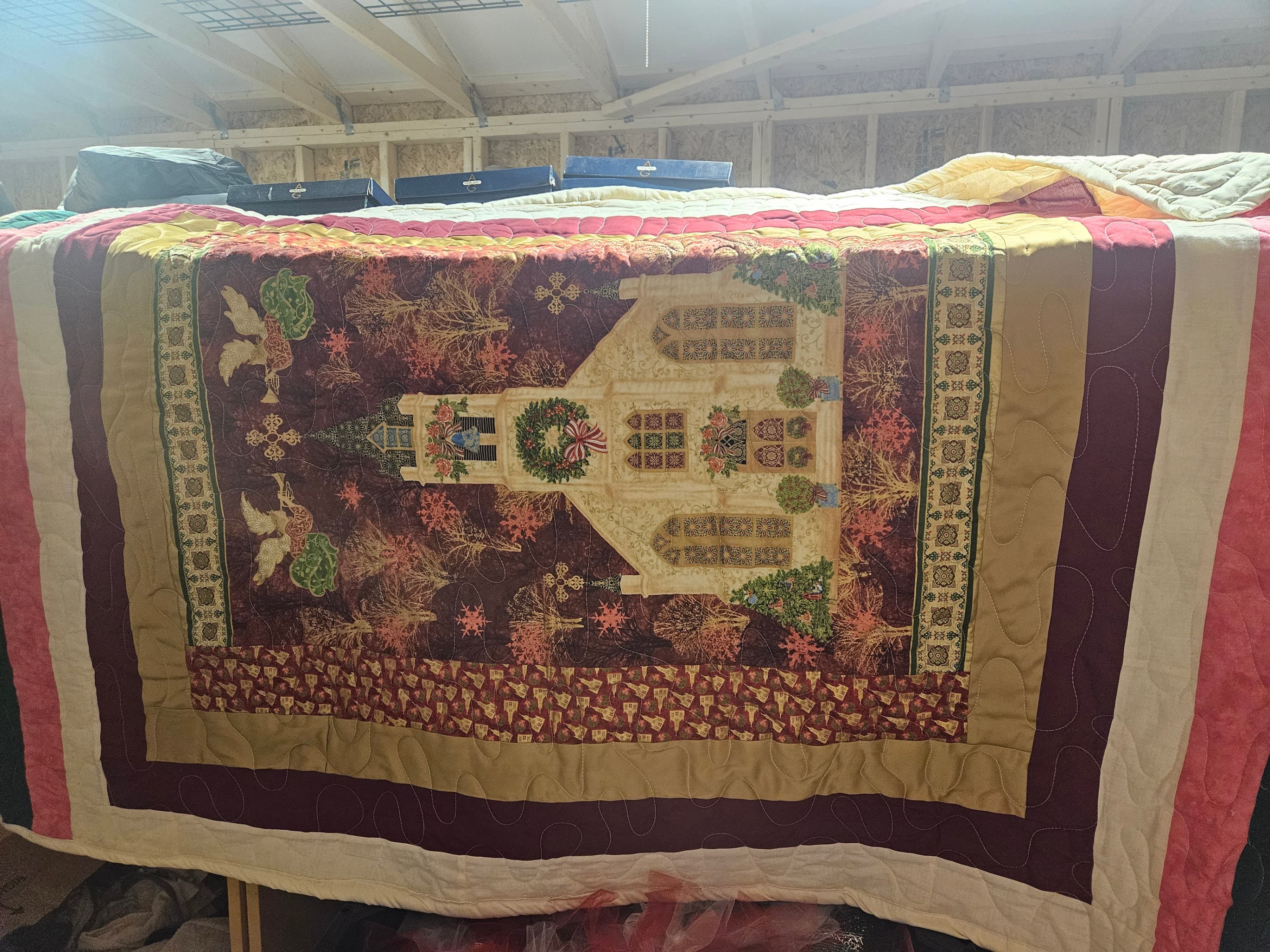 Colorful Patchwork Quilt with Church Design - Thumbnail 2
