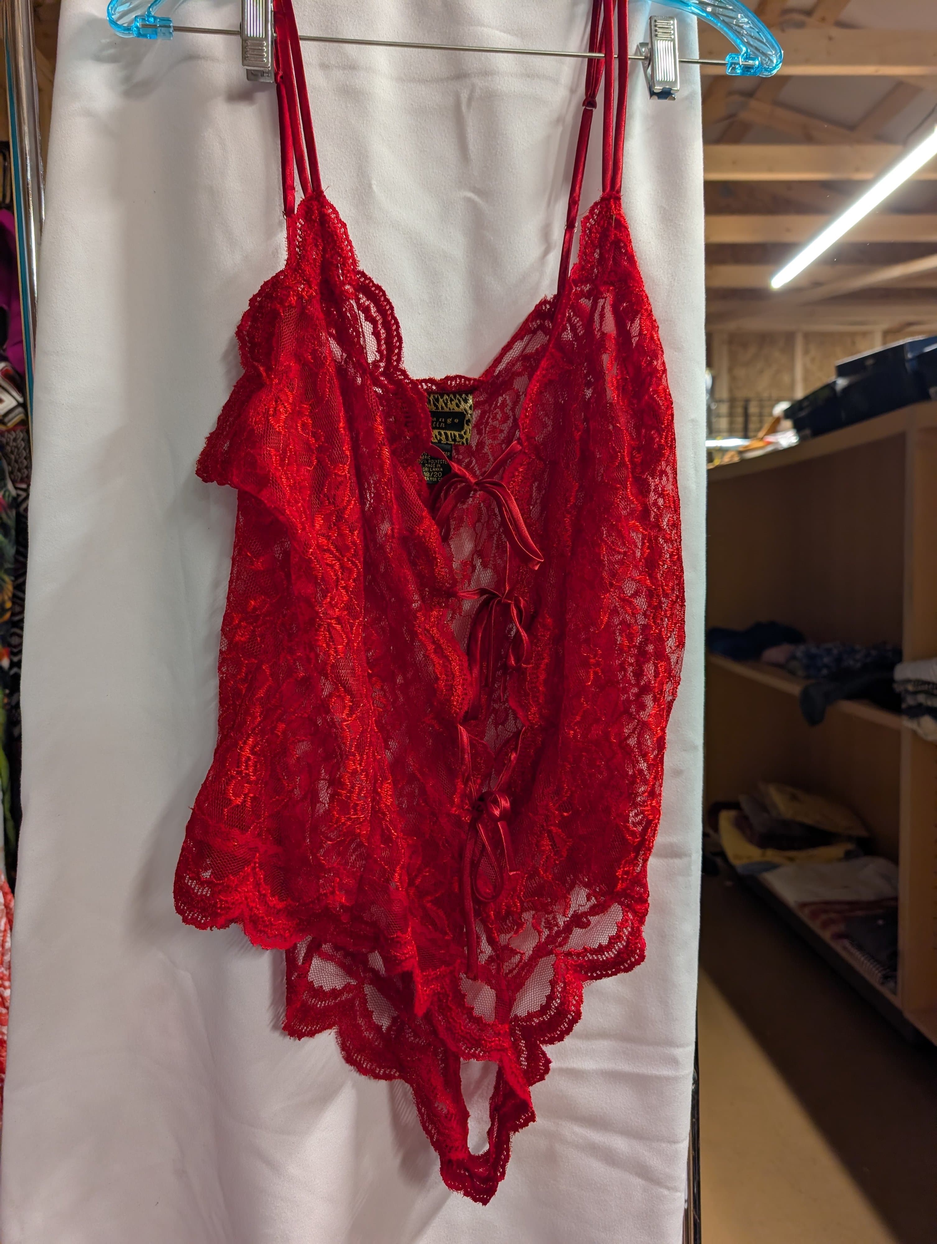 Solange Satin Red Lace Bodysuit Size 18/20 - Thumbnail 2