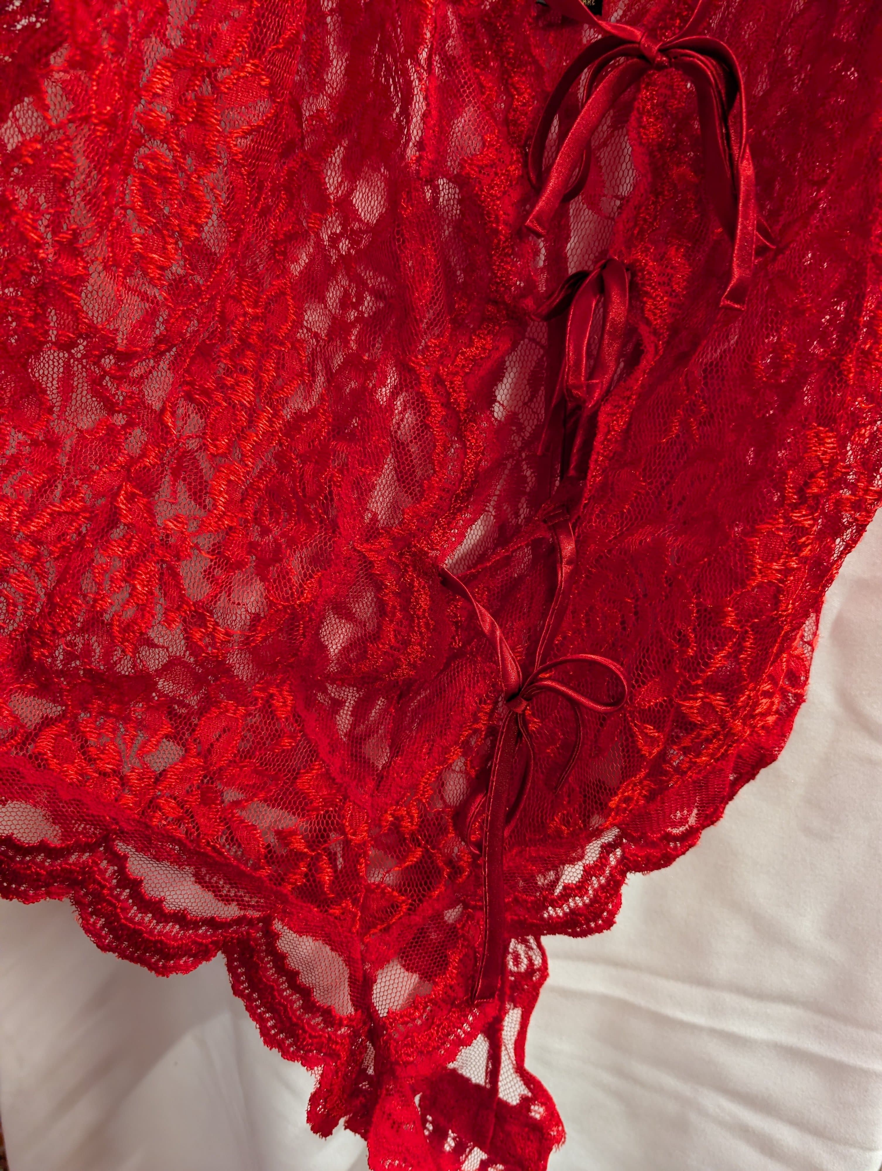 Solange Satin Red Lace Bodysuit Size 18/20 - Thumbnail 5