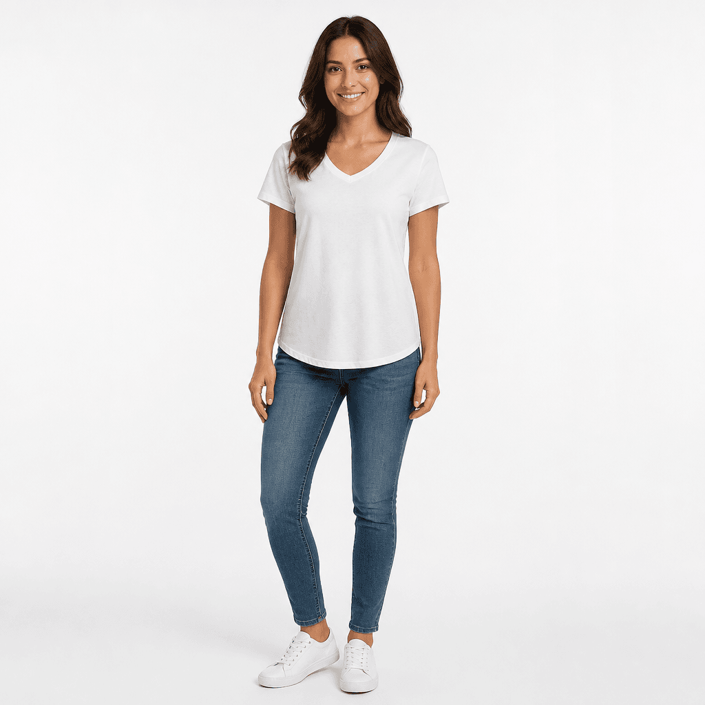 Bobbie Brooks Women's White V-Neck T-Shirt Medium