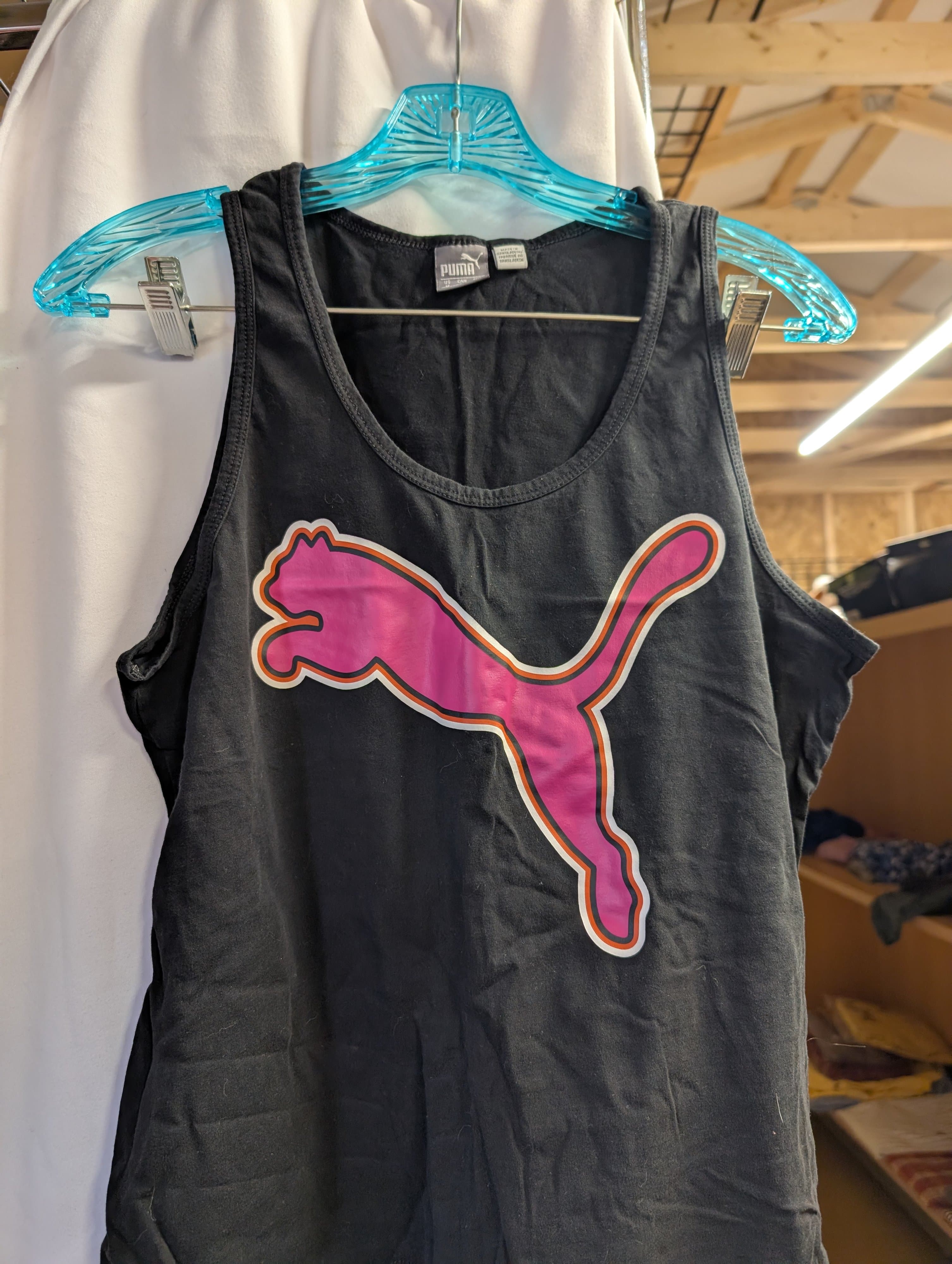 Puma Women's Black Tank Top with Pink Logo - Thumbnail 2
