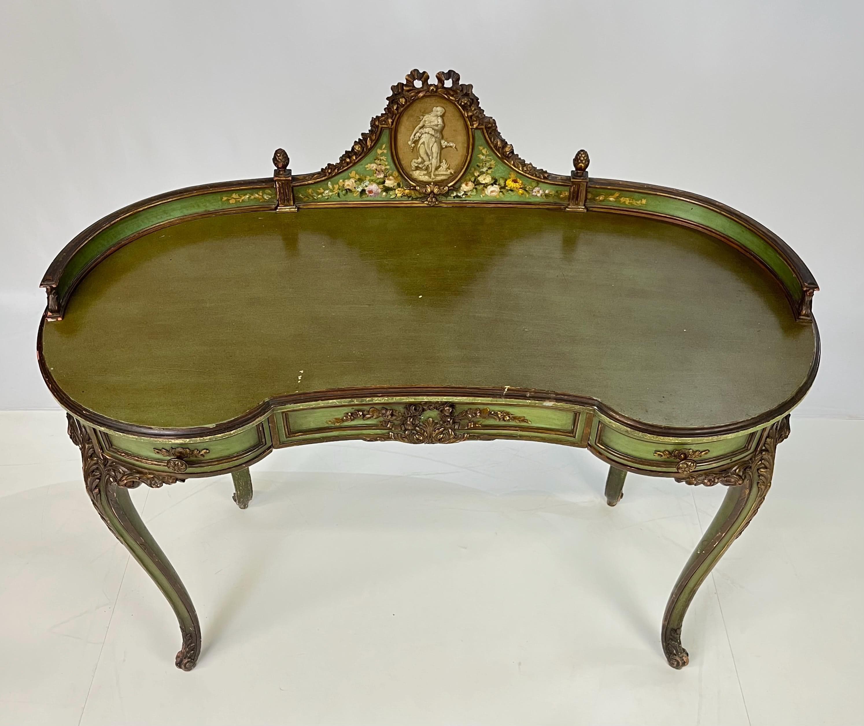 Vintage Italian Venetian Painted Kidney-Shaped Writing Desk or Vanity - Thumbnail 4