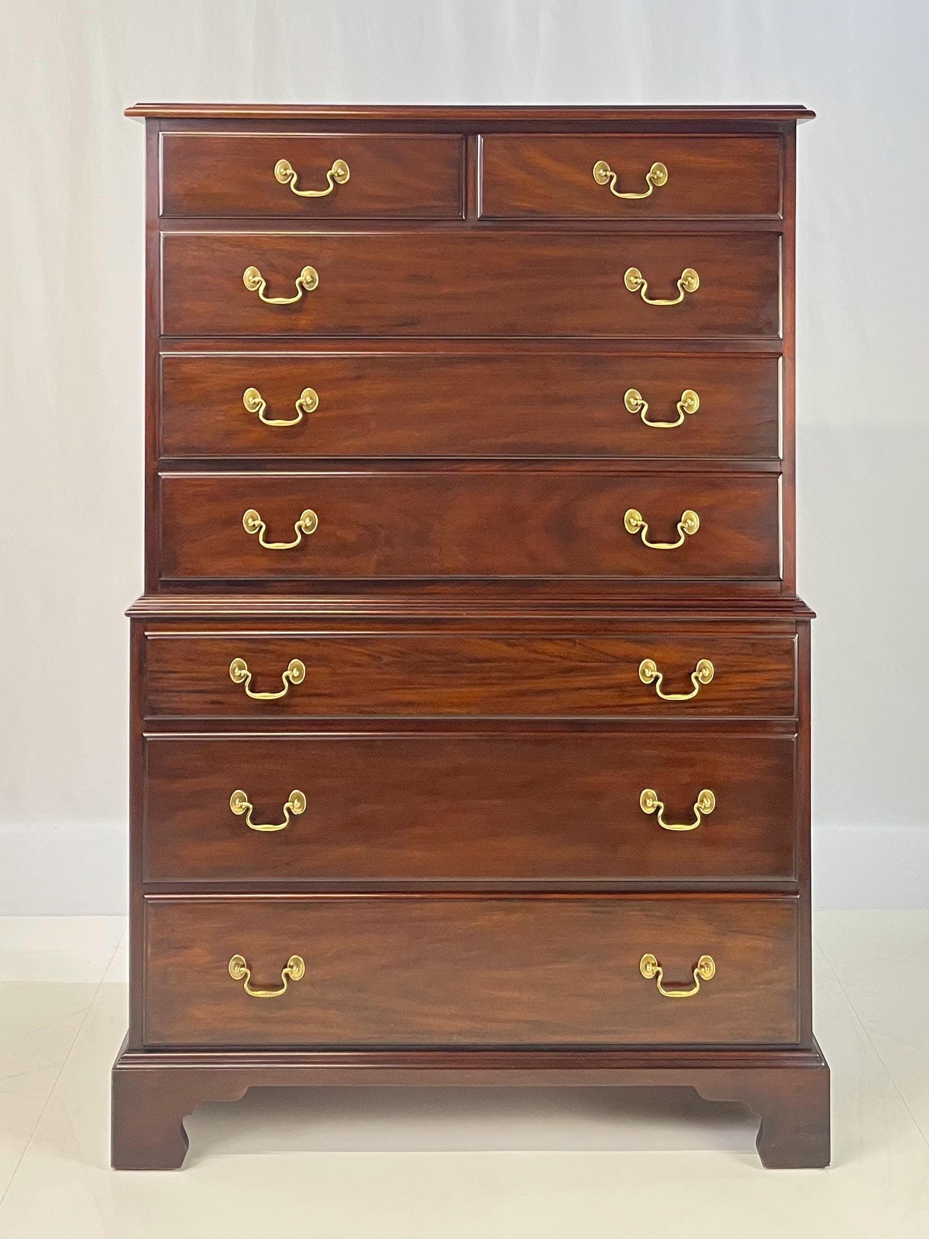 Vintage Henkel Harris Virginia Galleries Mahogany Chippendale Style Chest-on-Chest