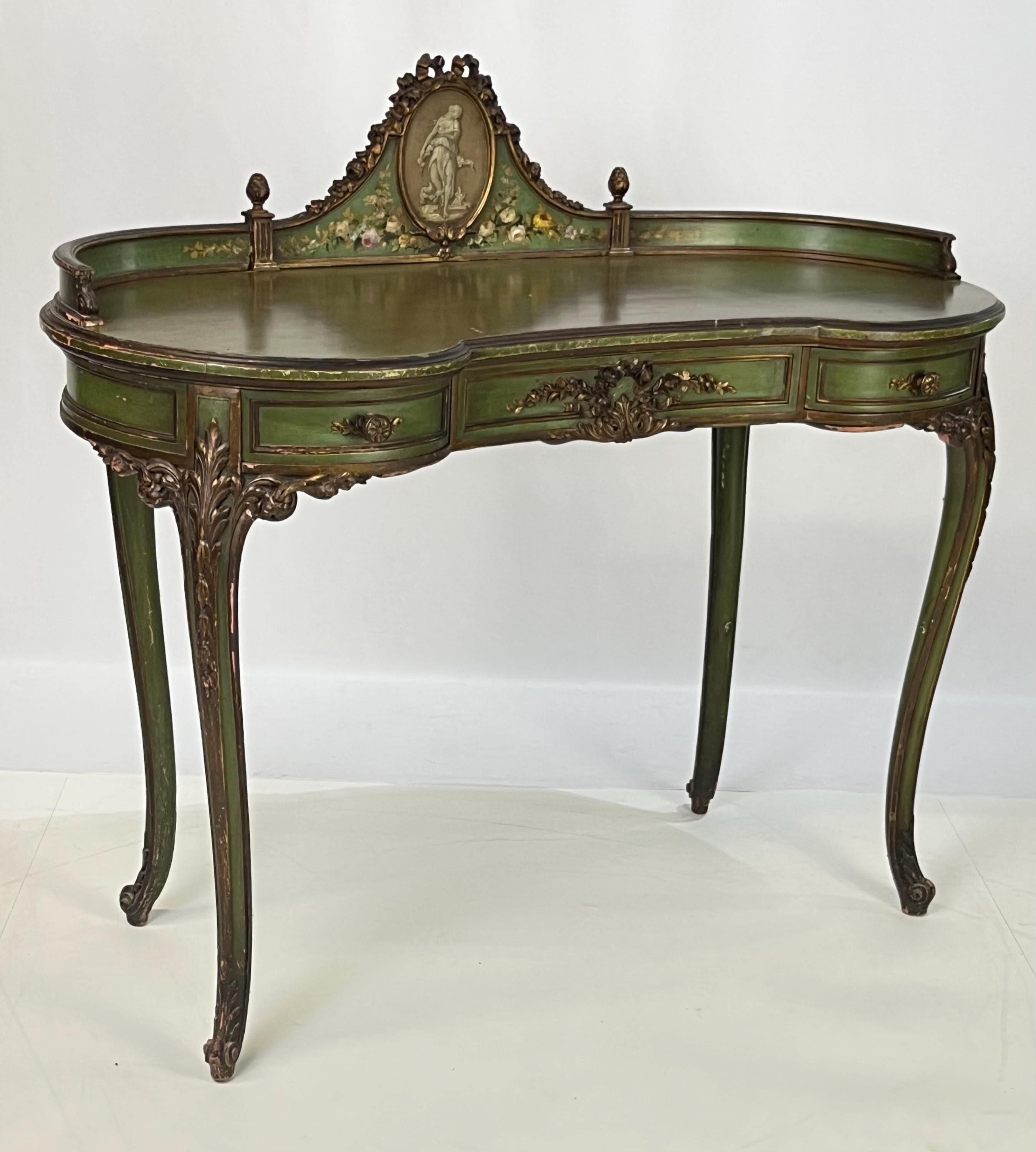 Vintage Italian Venetian Painted Kidney-Shaped Writing Desk or Vanity