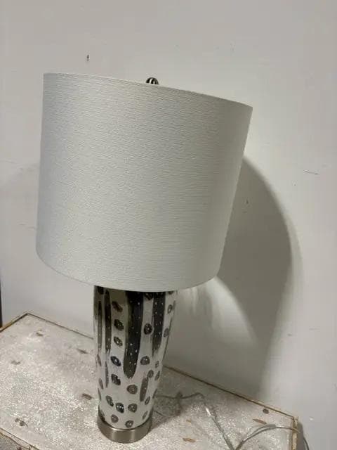 Blue And Tan Ceramic Lamp With Cream Shade - Thumbnail 2