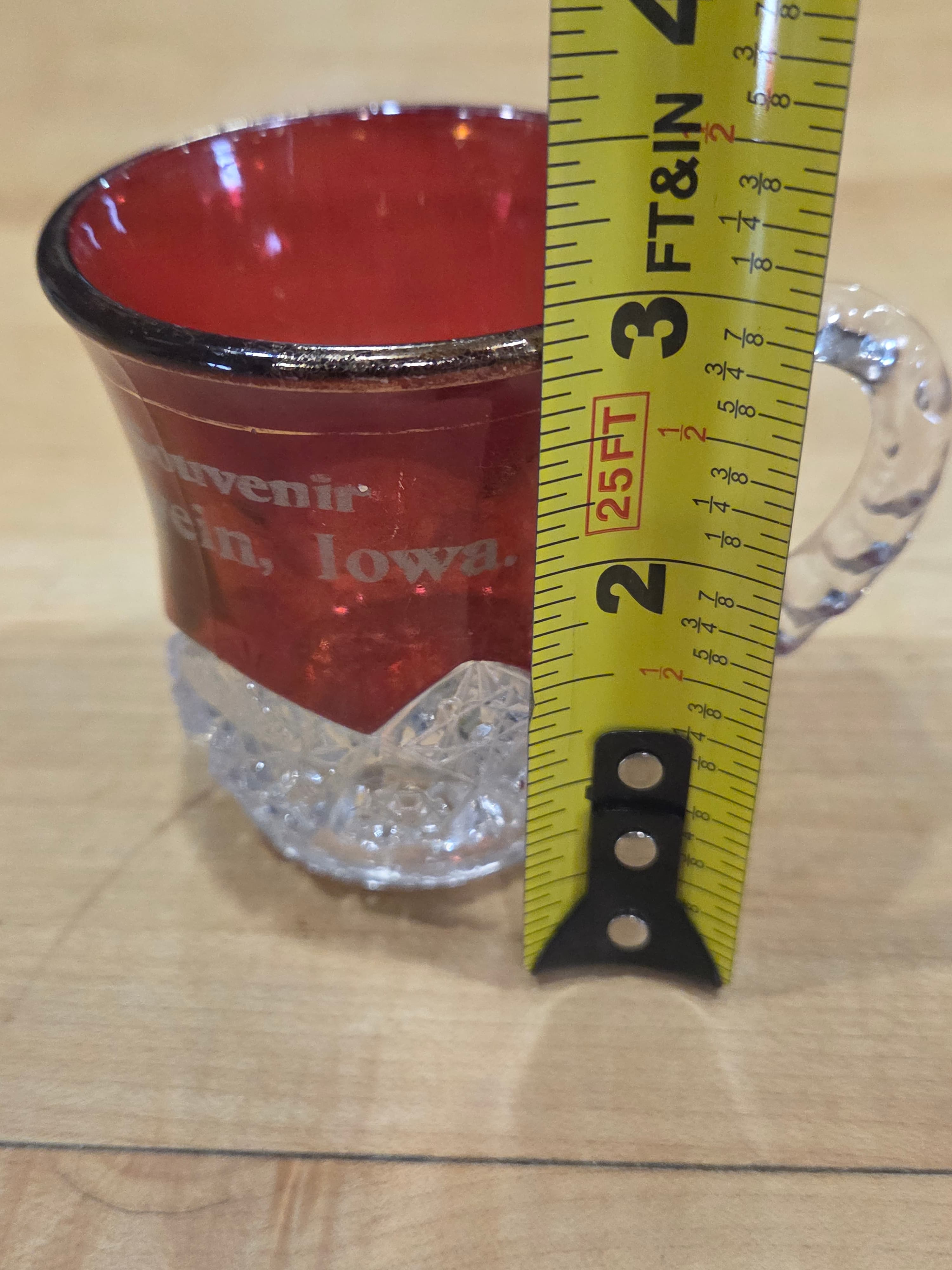 Antique EAPG Indiana Glass Okay Ruby Stained Souvenir Mug Oelwein Iowa - Thumbnail 5