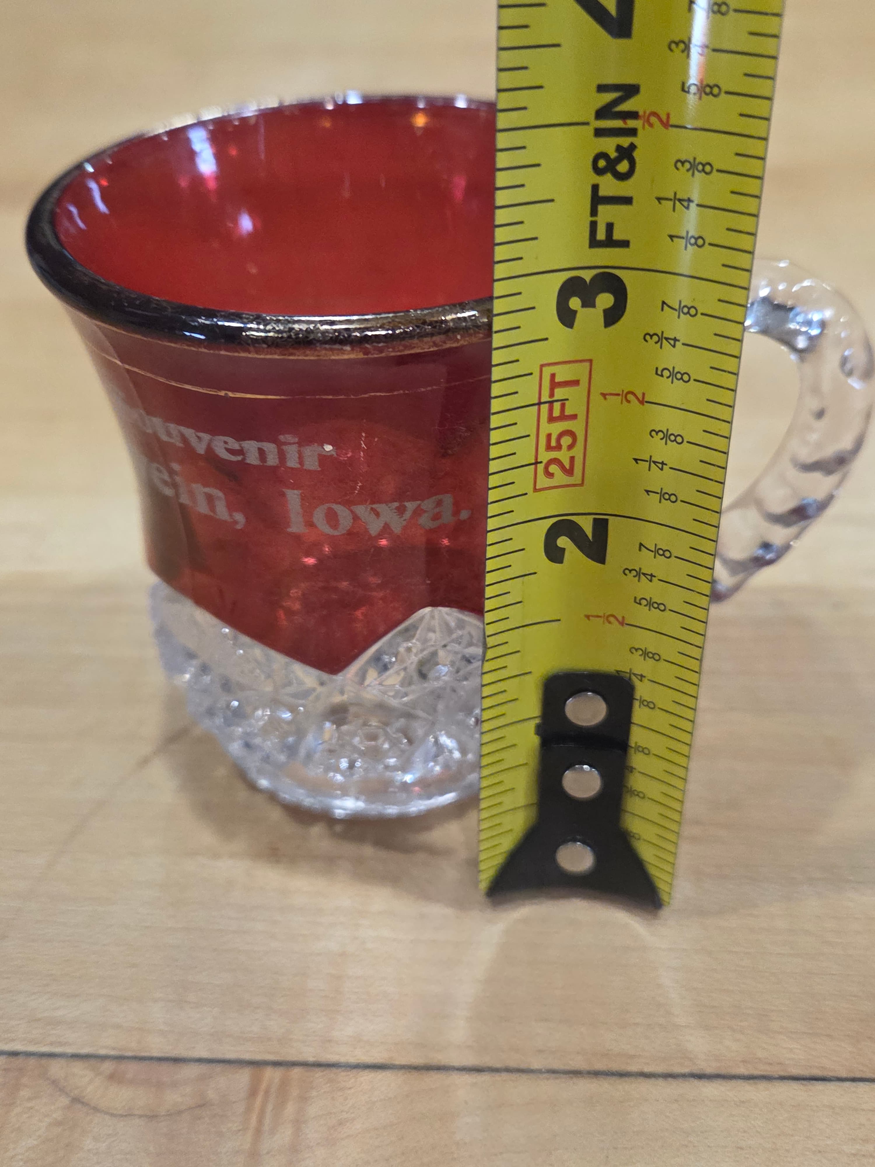 Antique EAPG Indiana Glass Okay Ruby Stained Souvenir Mug Oelwein Iowa