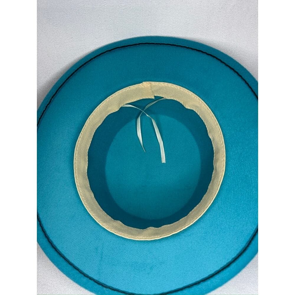 450. Teal Floral Derby Boater Hat Wide Brim One Size - Thumbnail 4