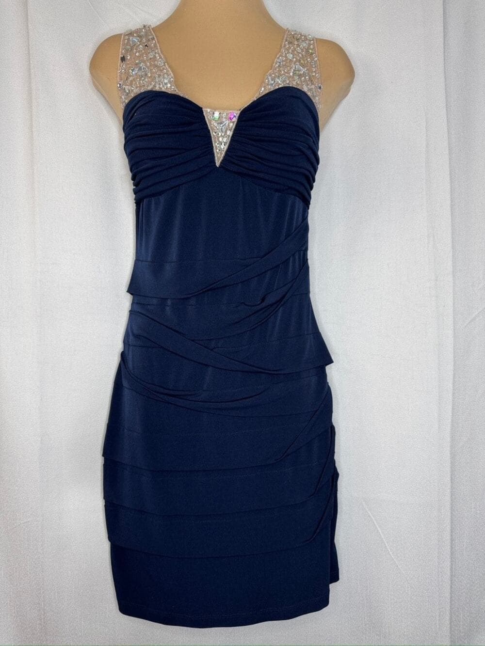 435. City Triangles Navy Beaded Bandage Cocktail Dress Size 9 - Thumbnail 8