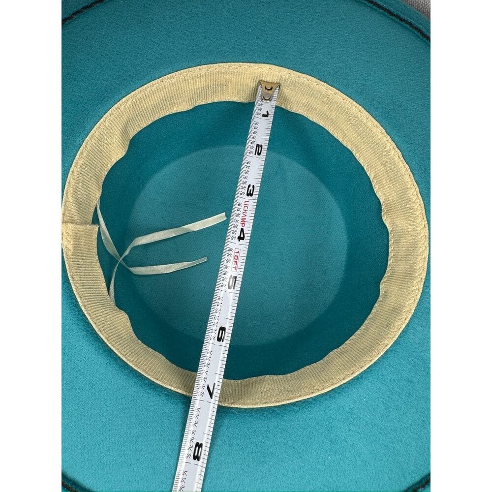 450. Teal Floral Derby Boater Hat Wide Brim One Size - Thumbnail 6