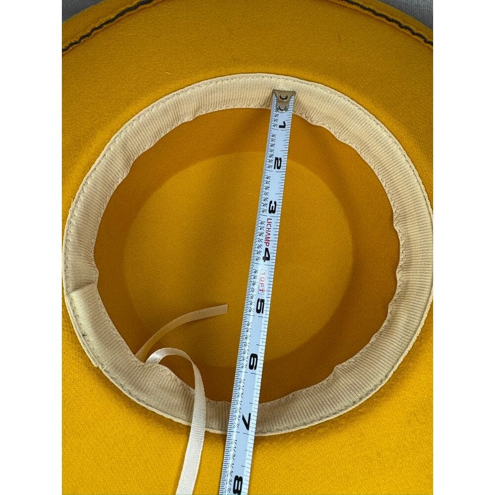 449. Mustard Yellow Floral Derby Boater Hat Wide Brim One Size - Thumbnail 7