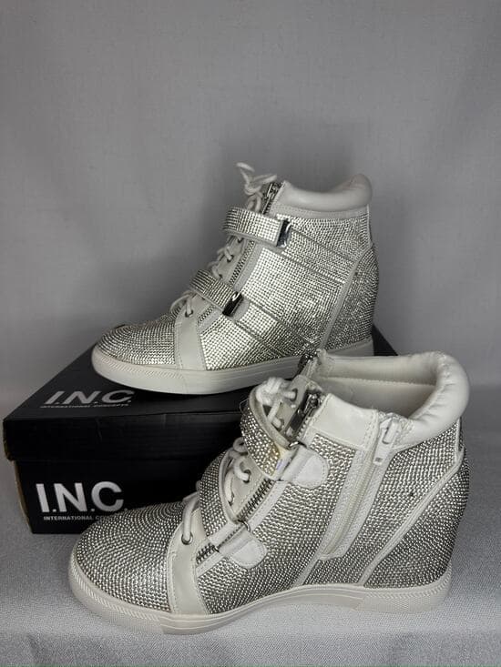 444. INC DebbyF Silver Bling Wedge High Top Sneakers Size 9W NWT - Thumbnail 10