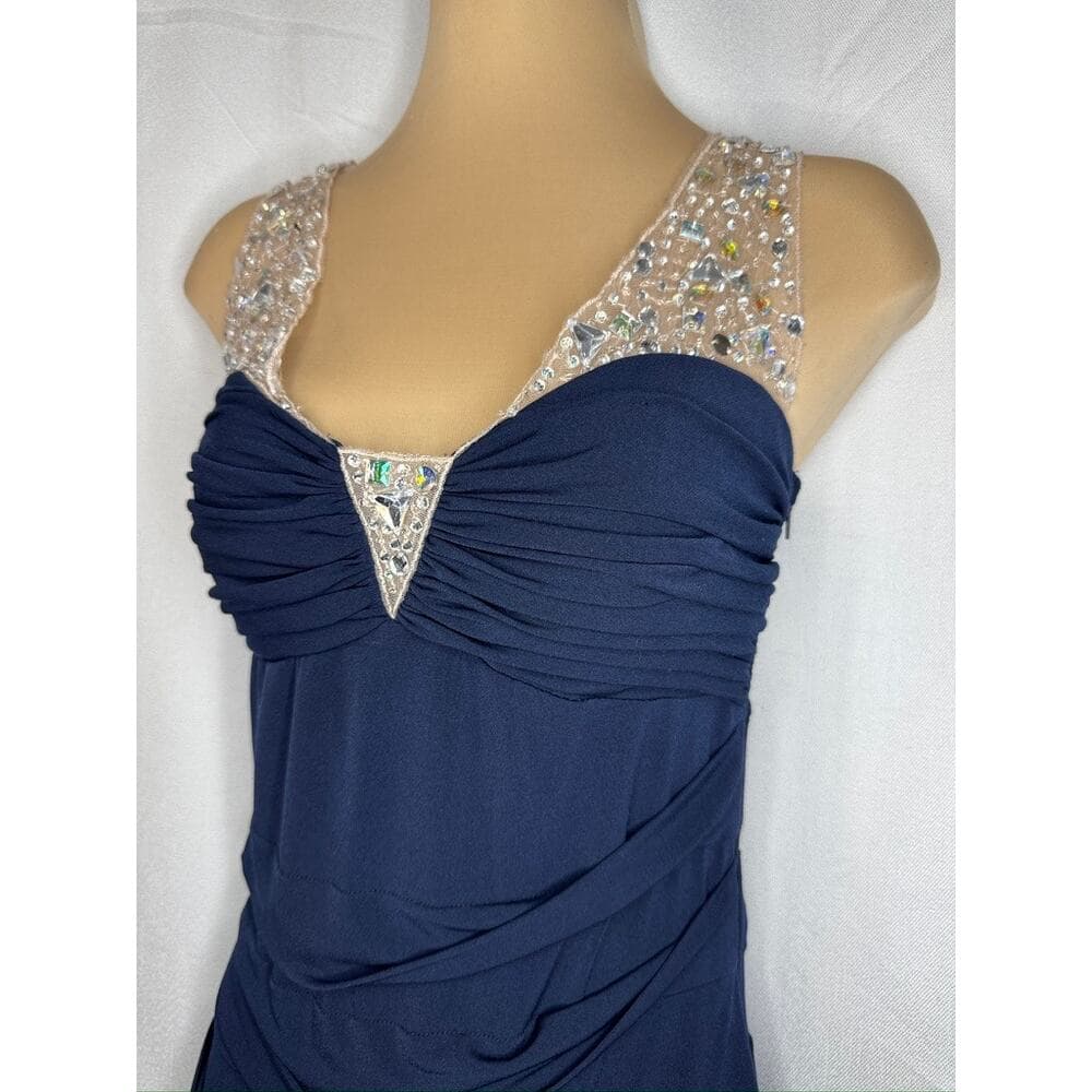 435. City Triangles Navy Beaded Bandage Cocktail Dress Size 9 - Thumbnail 4