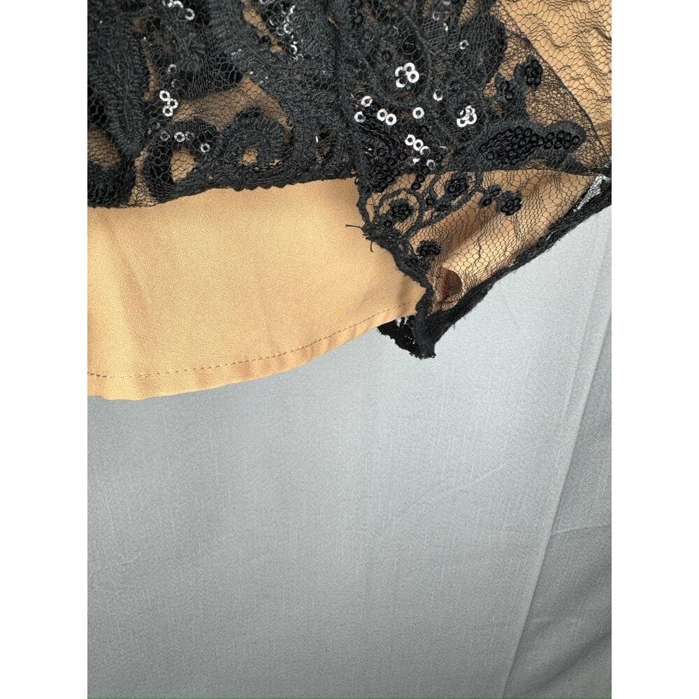 434. Free People Sequin Lace Slip Dress Beige Black Size 0 - Thumbnail 6